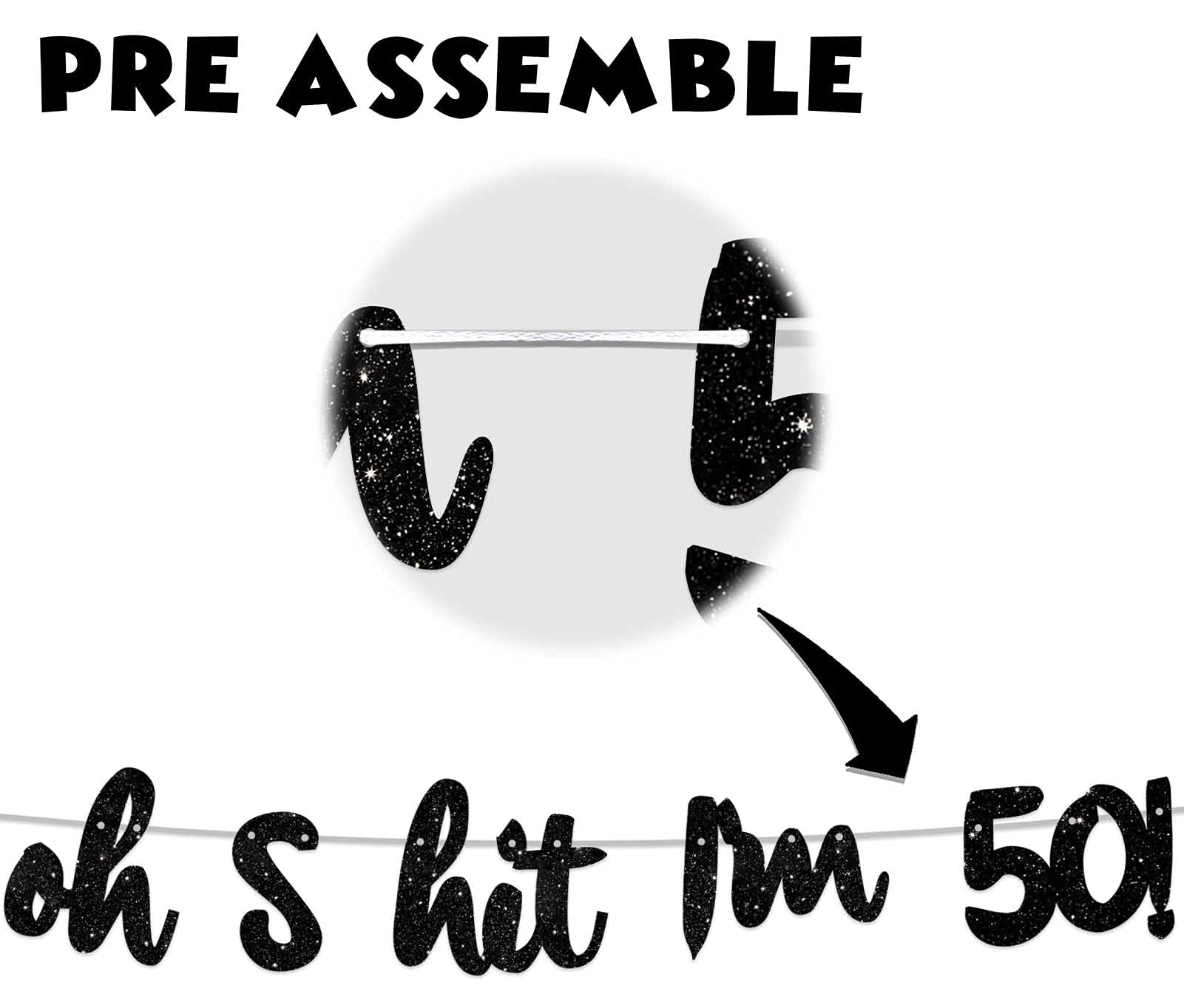 Black Glitter 'Oh I'm 50!' Birthday Banner Backdrop - Cheers to 50 Years Party Decor for Men & Women - 50th Birthday Photo Studio Props, Flags & Supplies - Perfect for Milestone Celebrations, Themed Parties & Memorable Photo Shoots