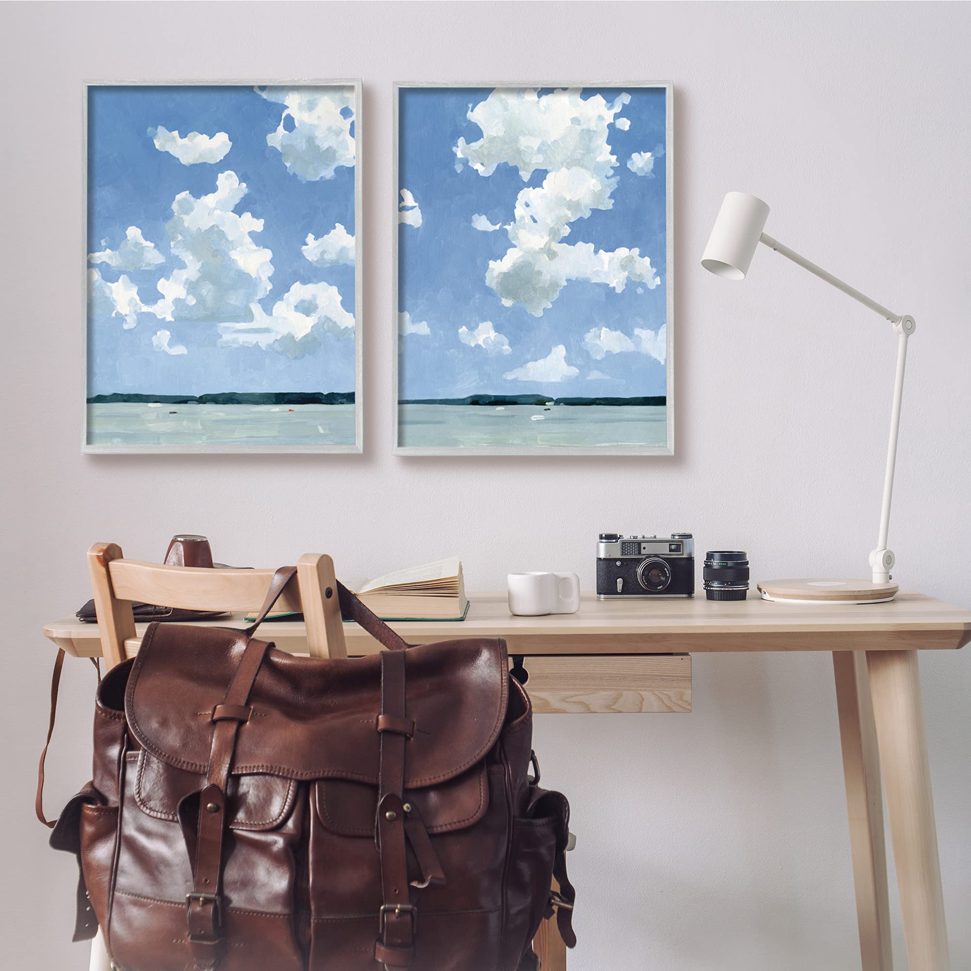 Stupell Industries Framed Wall Art Set - 2pc Bright Cloudy Sky Lake Water Landscape Summer Day by Emma Caroline Gray, 24 x 30 Inches, Blue - Perfect for Living Room, Bedroom & Office Decor