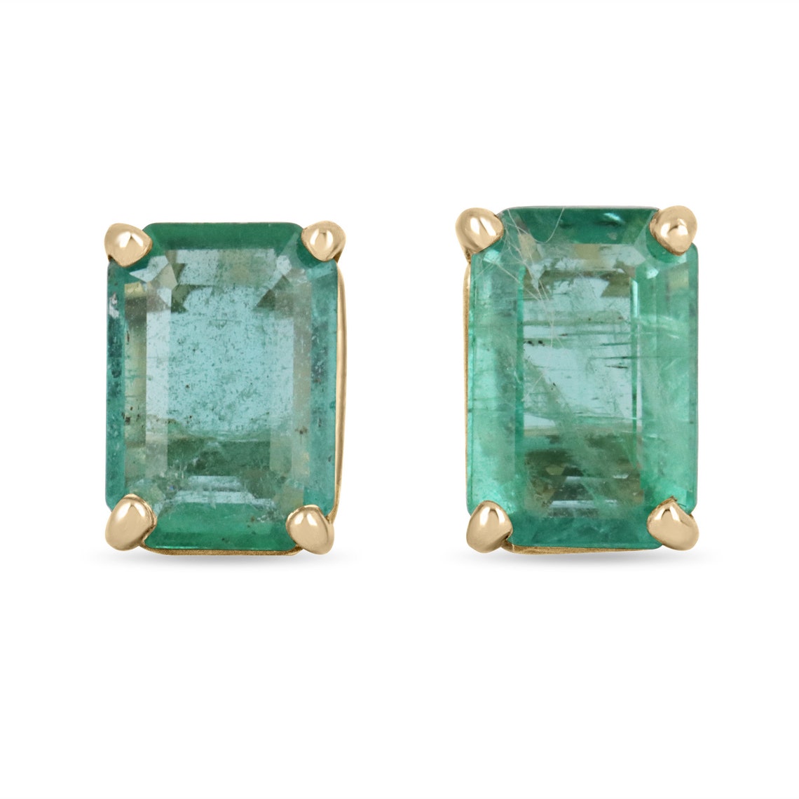 14K Gold Natural Emerald Cut May Birthstone Stud Earrings - 1.81tcw, Elegant Gift for Mother's Day, Anniversary & Special Occasions