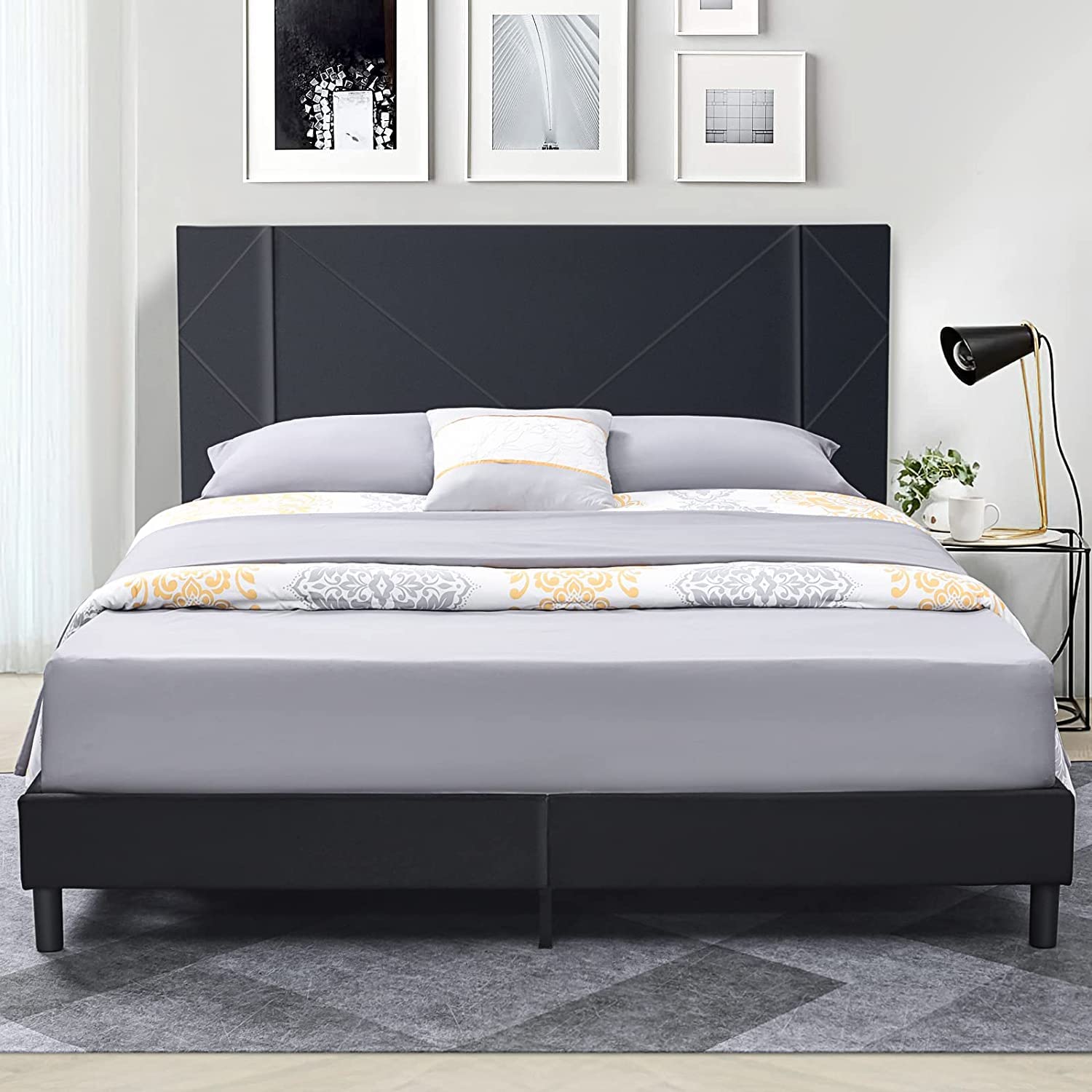 Velvet Upholstered Platform Bed Frame with Headboard - Full Size Wood Slat Support, No Box Spring Needed, Quiet & Easy Assembly - Perfect for Modern Bedrooms, Guest Rooms & Small Apartments