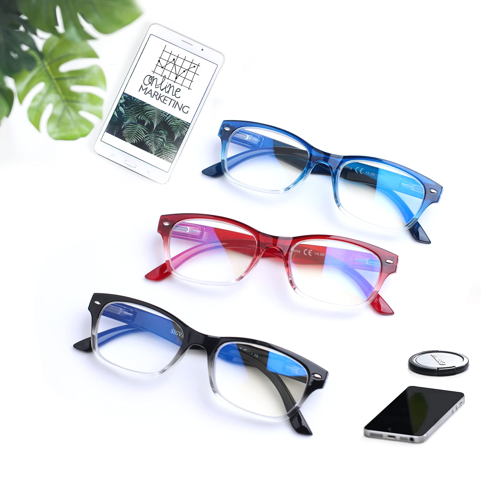 SIGVAN Blue Light Blocking Reading Glasses 5-Pack - Anti-Eye Strain Computer Glasses with Spring Hinge for Women & Men - Perfect for Office Work, Gaming & Screen Time