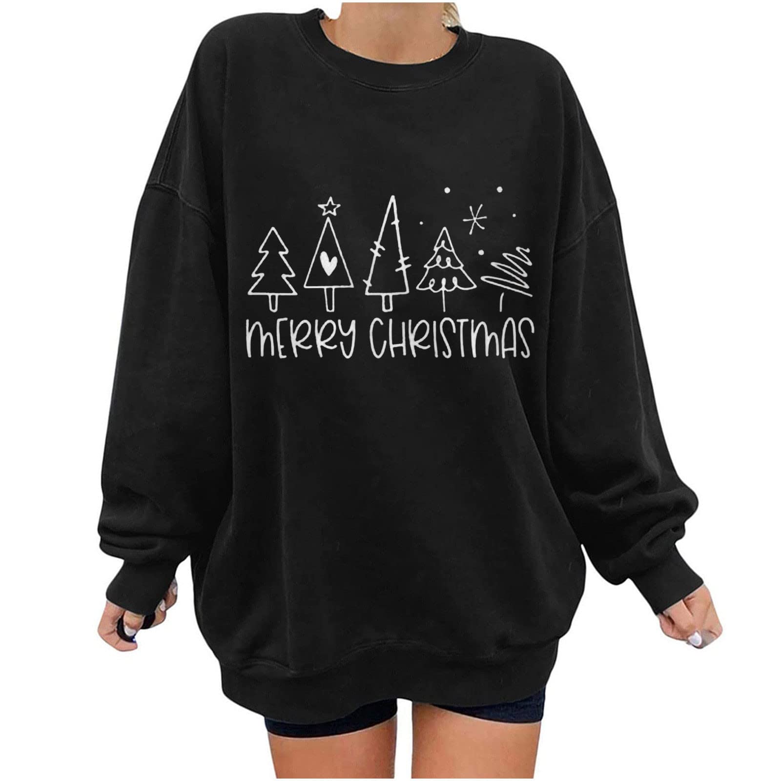 2023 Women's Oversized Christmas Sweaters - Cute Reindeer Graphic Crewneck Pullover Tops | Ugly Christmas Sweatshirts for Holiday Parties & Family Gatherings