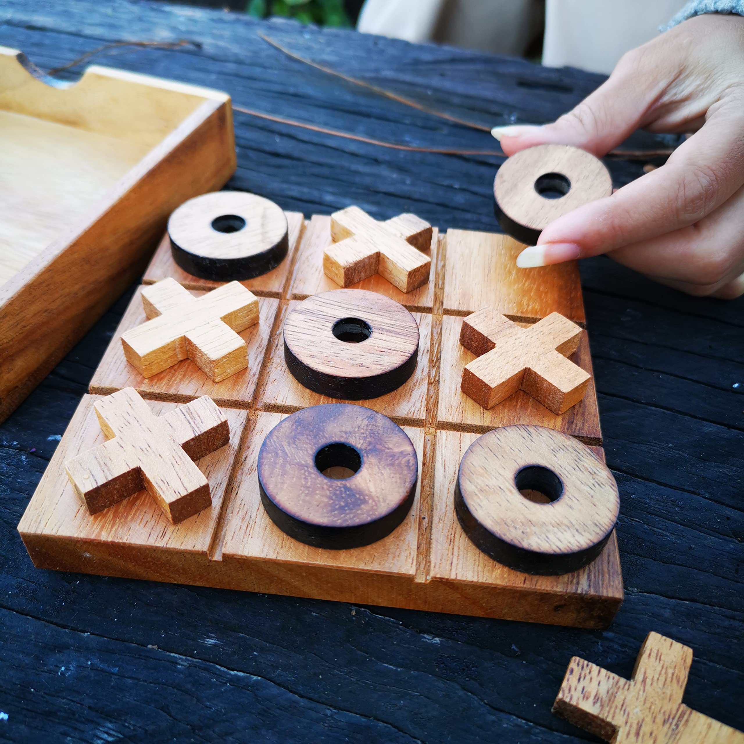 NUTTA - Wooden Tic Tac Toe Game Set - 5.5 x 5.5 Inches Classic Board Game for Adults & Kids - Fun Coffee Table Decor, Travel, Backyard, Indoor & Outdoor Games - Perfect Gift for Friends and Family