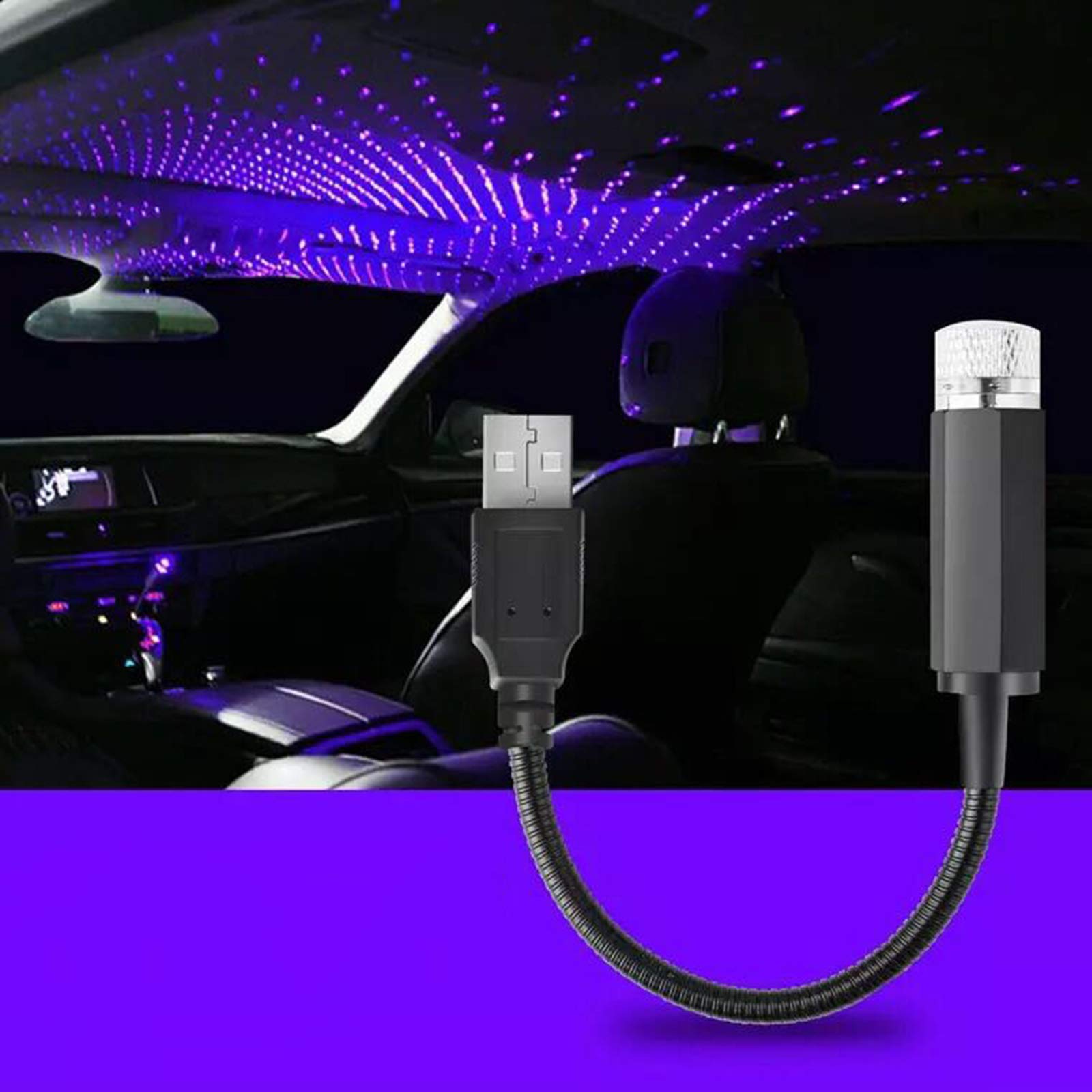 USB Star Night Light - Portable Adjustable Romantic Star Projector for Car Roof & Bedroom Decor | Plug & Play Blue Violet LED Lights | Perfect for Parties, Relaxation & Mood Lighting