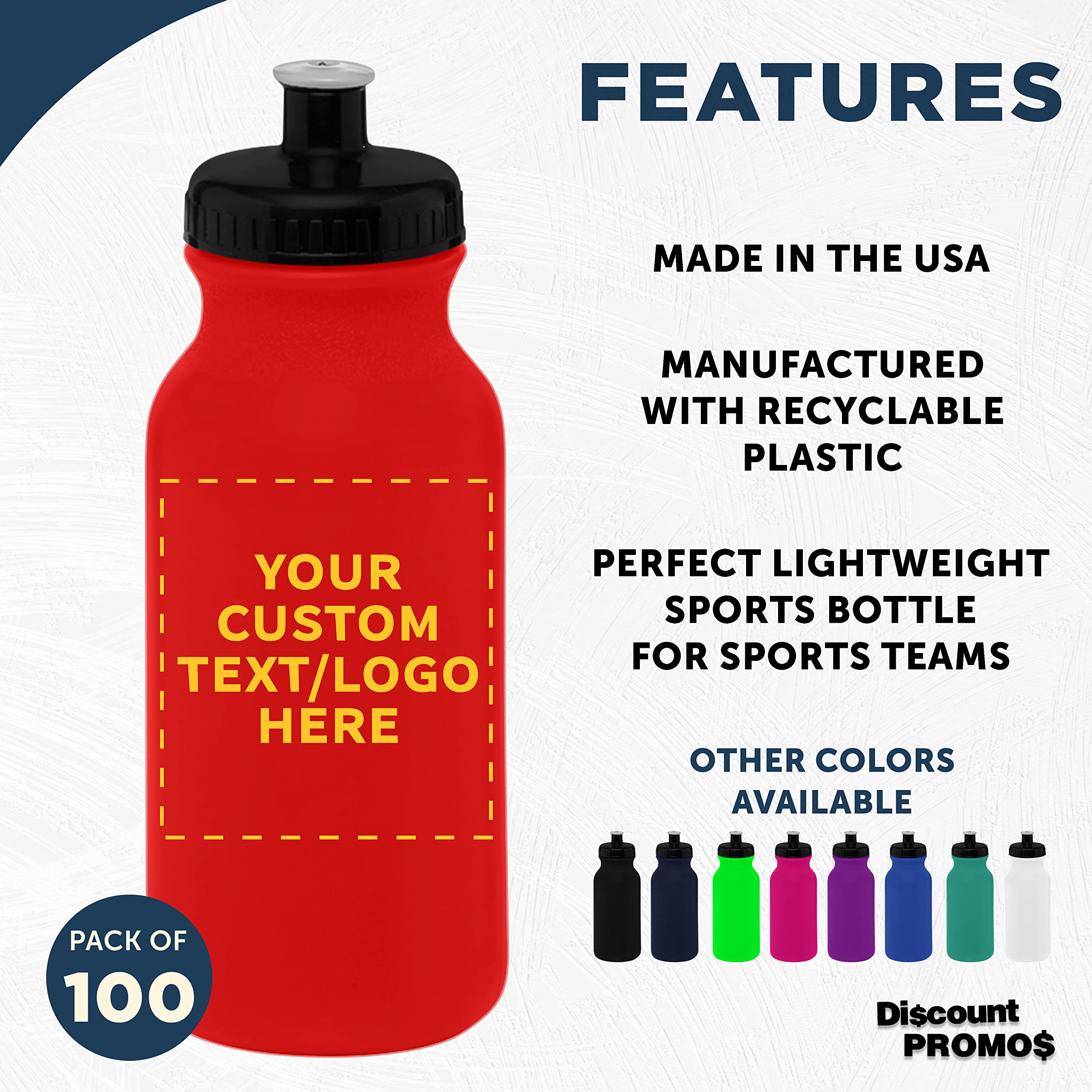 Custom 20 oz. Water Bottles with Push Cap - Bulk Pack of 100 Personalized Sport Bottles - Ideal for Gym, Hiking, Camping & Outdoor Activities - Red - Great for Team Events, Corporate Gifts & Promotional Giveaways