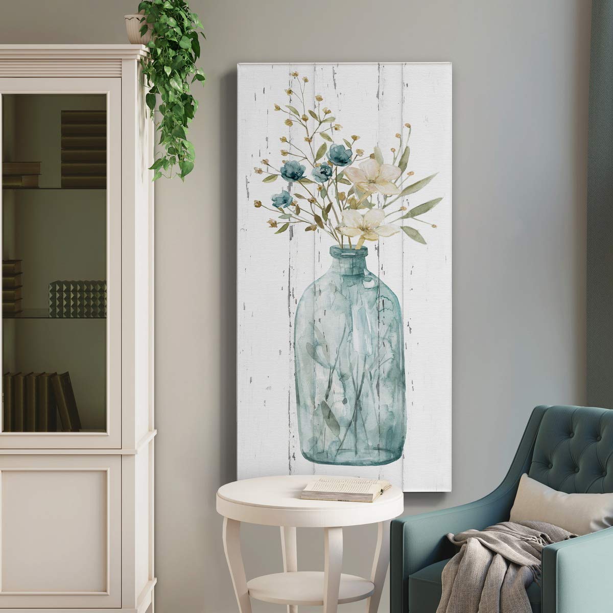 Blue and White Floral Vase Canvas Wall Art - 12