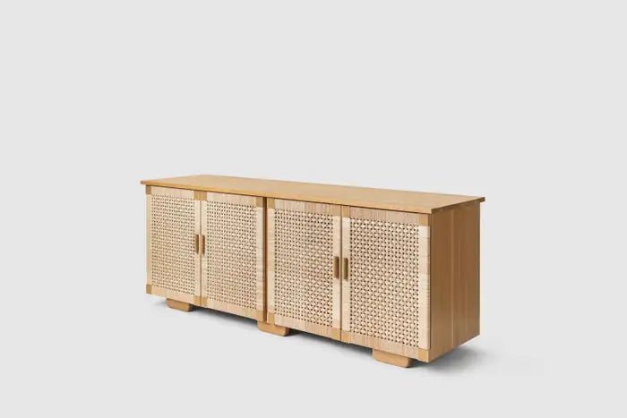 Handmade Natural Wood Sideboard Buffet Cabinet with 4 Doors - Elegant Dining Room Storage for Dishes, Linens & Entertaining Essentials