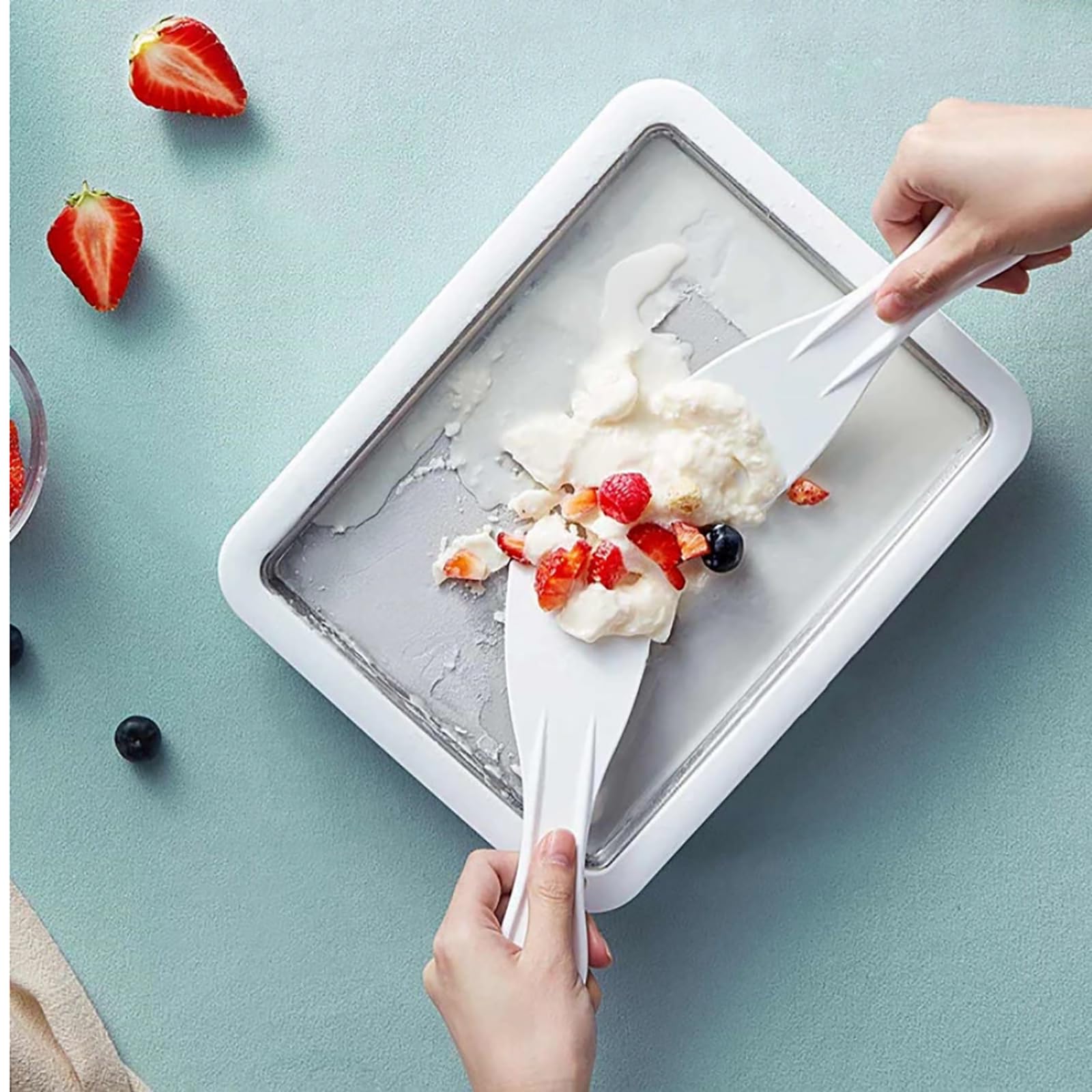 Petrus DIY Mini Ice Cream Tray Roller Plate with 2 Spatulas - Homemade Sorbet & Frozen Treat Maker for Kids & Adults (White) - Perfect for Birthday Parties, Summer Treats & Family Fun