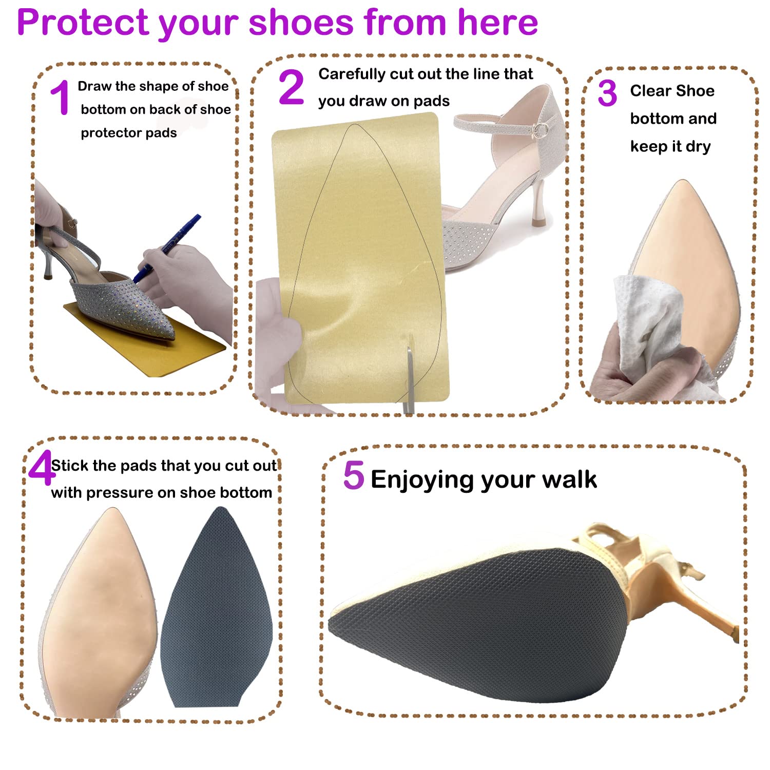 Non-Slip Shoe Sole Protectors - 2 Pairs Anti-Slip Shoe Grip Pads for High Heels & Leather Shoes | Durable Shoe Bottom Covers for Women (Black) | Perfect for Work, Parties & Slippery Floors