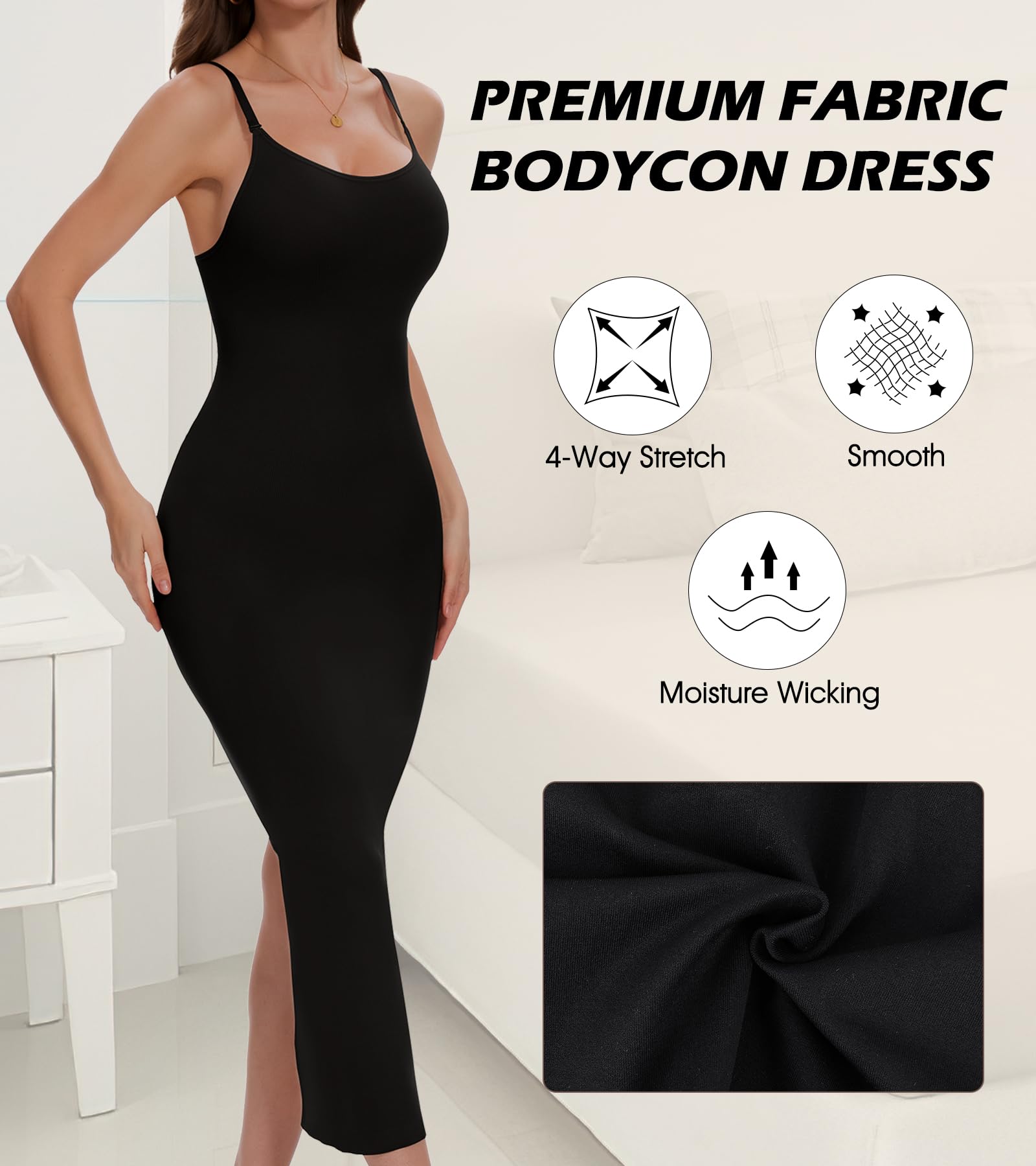 Best Shapewear Slip Dress for Women – Tummy Control Slimming Long Slip Dress with Back Slit – Perfect for Weddings, Evening Parties & Office Wear