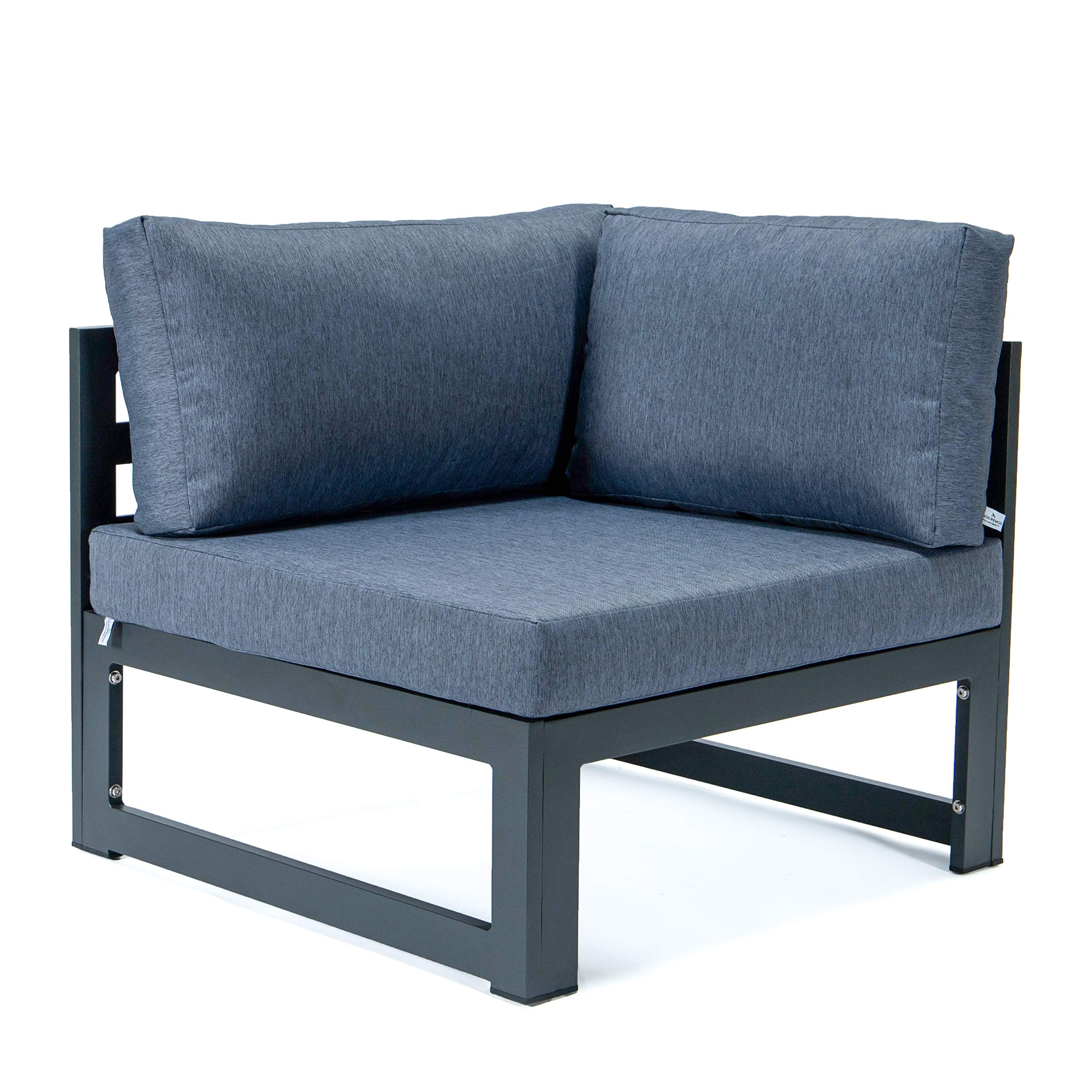 LeisureMod Chelsea 4-Piece Sectional Loveseat Set - Modern Black Aluminum Frame with Blue Cushions for Living Room, Lounge & Outdoor Patio Furniture