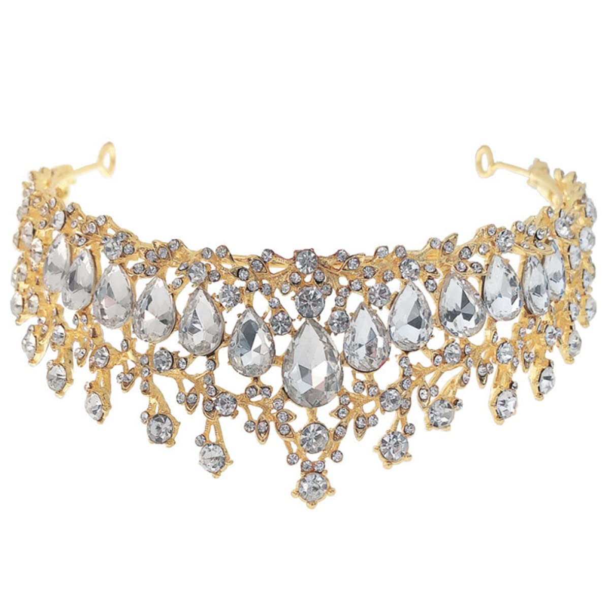 POPETPOP 2-Piece Wedding Headdress Set - Bride Princess Tiara & Baroque Crystal Headband for Bridal Party, Bridesmaids, Fairy Themed Weddings | Gold & White Rhinestone Tiaras for Romantic Ceremonies, Photo Shoots & Special Occasions