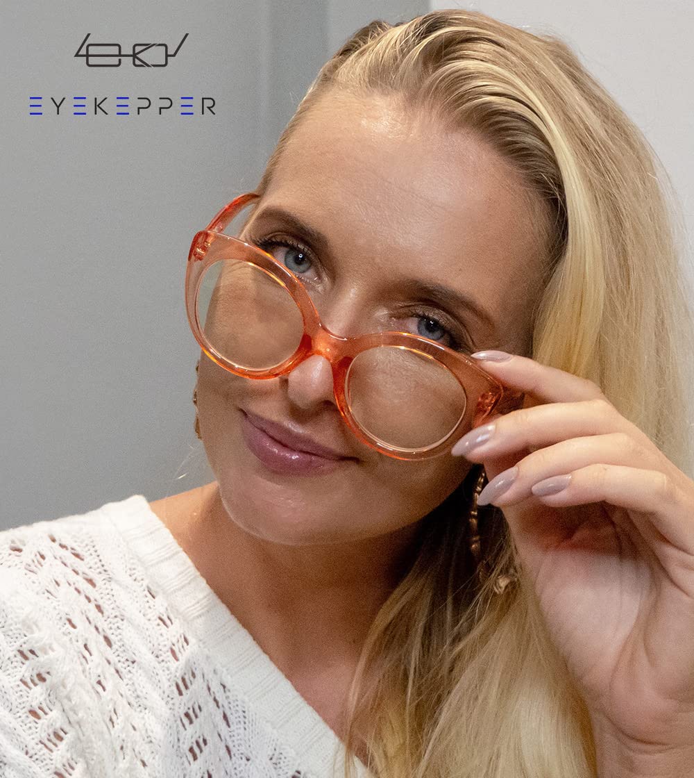 Blue Light Blocking Glasses for Women - Oversized Round Computer & Reading Glasses with UV Protection - Reduce Eye Strain for Office Work, Gaming & Screen Time