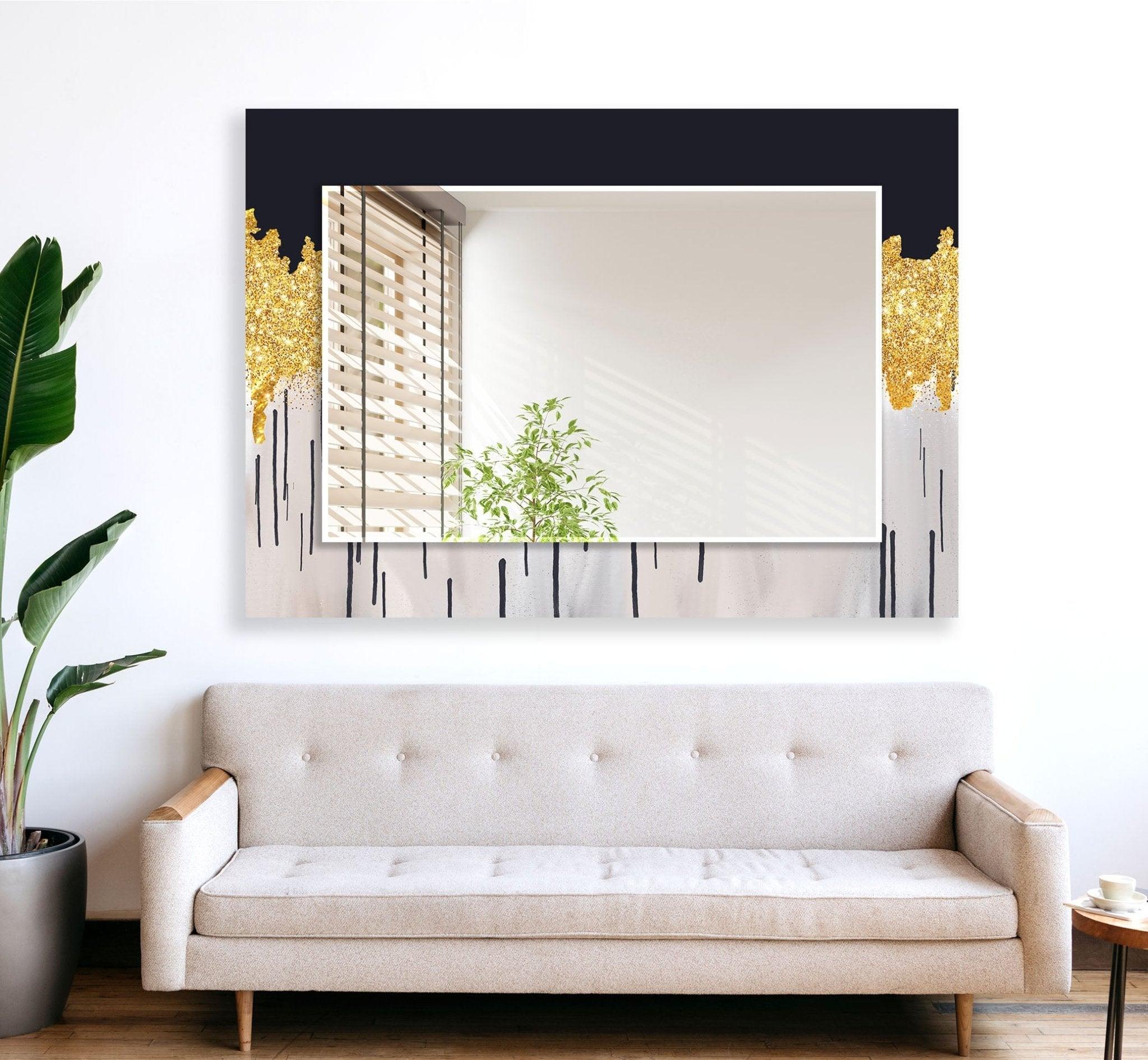 Abstract Gold Accent Wall Mirror - Elegant Home Decor for Living Room, Bedroom & Entryway