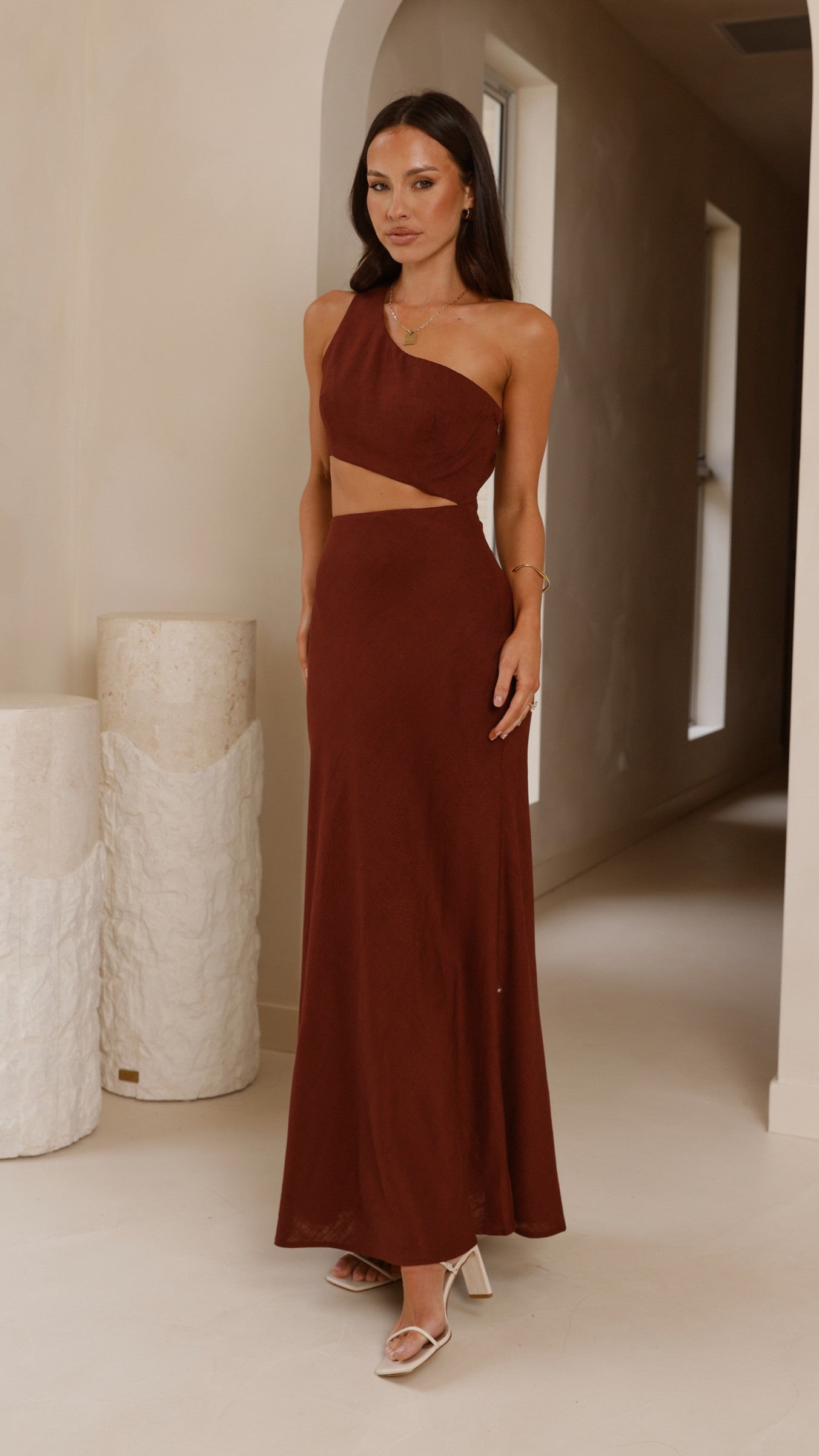 Abia Maxi Dress in Chocolate Brown - Elegant Long Flowy Dress for Women | Perfect for Summer, Beach, and Casual Outings