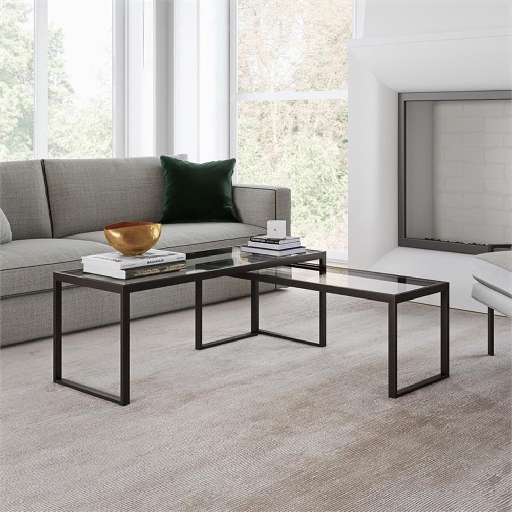 Black & Bronze Metal Nested Coffee Tables Set of 3 - Modern Living Room Furniture for Small Spaces, Home Decor, Coffee Table Set for Apartment, Office, Lounge