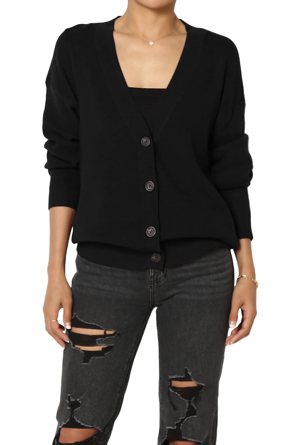 TheMogan S~3X Micro Waffle Knit Viscose Button Front V-Neck Long Sleeve Cardigan Sweater for Women | Soft & Comfortable | Perfect for Office, Casual Wear & Layering