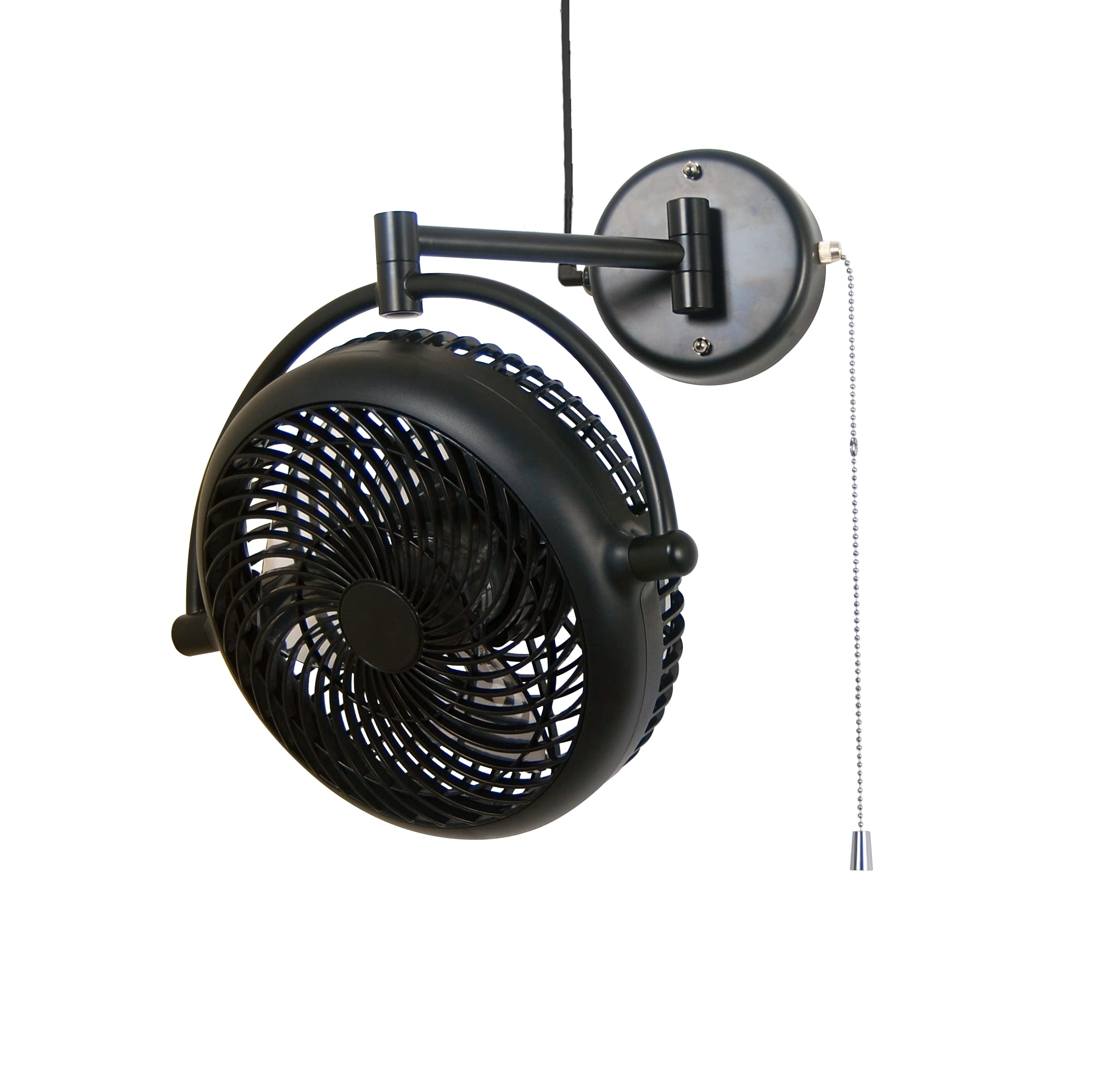 Vento VIVI-DC 10 Inch Wall Mount Swivel Fan with Folding Arm - Black - Perfect for Bedroom, Garage, Workshop & Outdoor Use