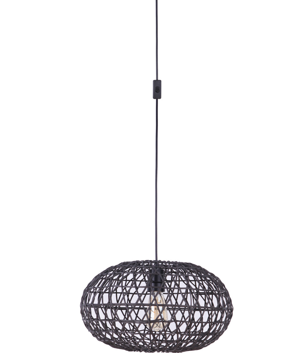 1 Light Plug In Pendant Light Fixture - Flat Black Finish for Kitchen Island, Dining Room or Bedroom Lighting