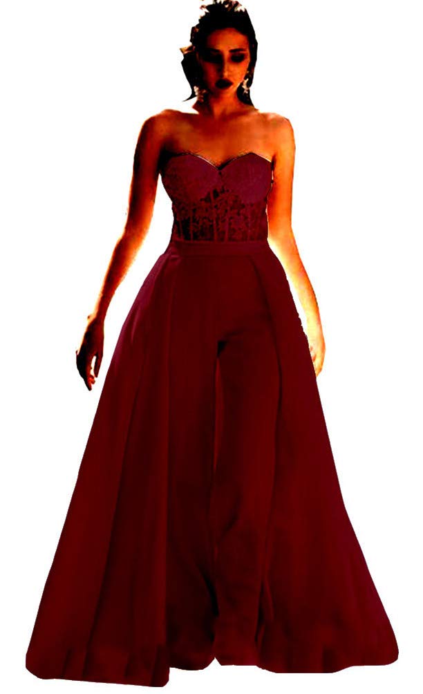 Snow Lotus Women's Strapless Sweetheart Satin Jumpsuit Prom Dress with Detachable Pants - Elegant Wedding & Party Gown for Formal Events, Evening Dinners & Special Occasions