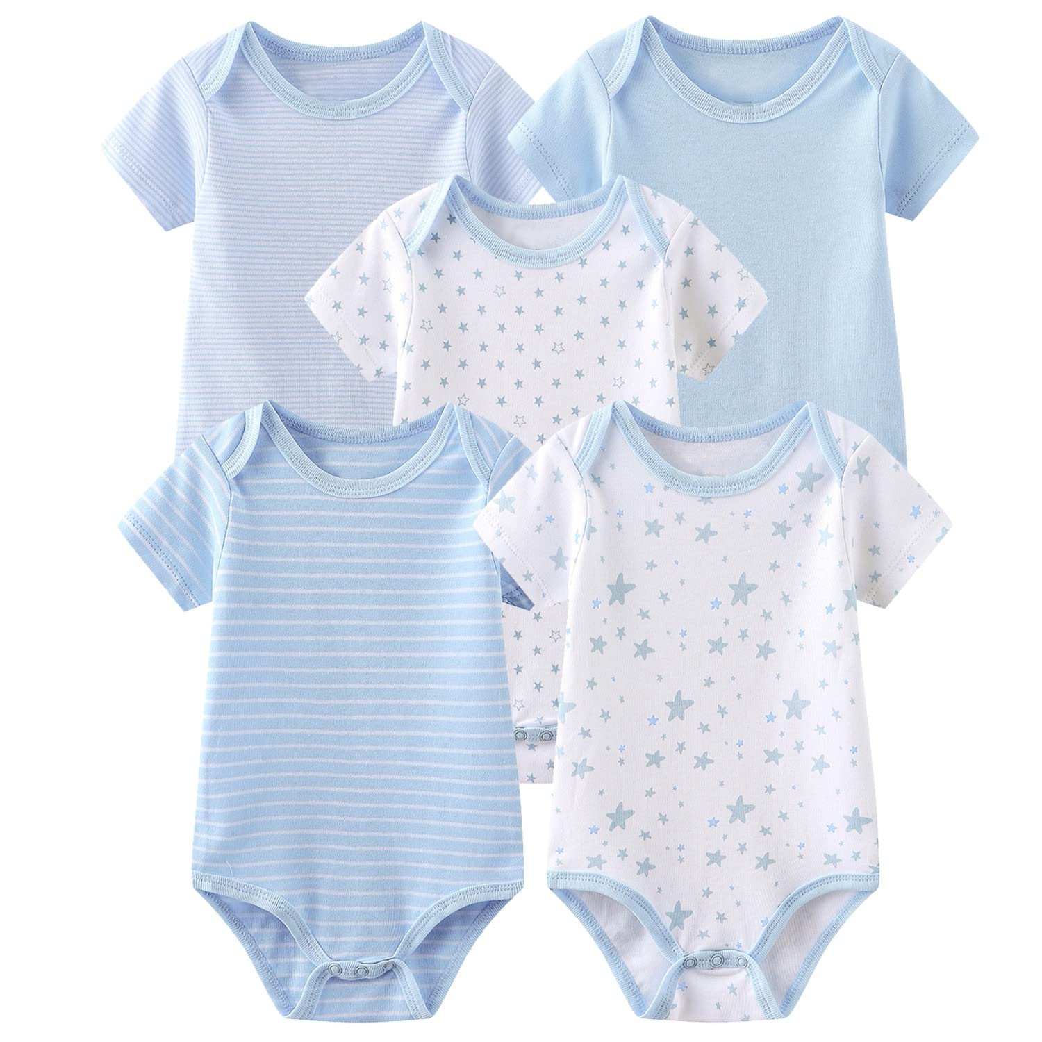 Chamie Unisex Baby Short Sleeve Bodysuits - 100% Cotton Newborn Clothes & Preemie Layette Set - Soft & Breathable for Daily Wear, Playtime & Photo Shoots