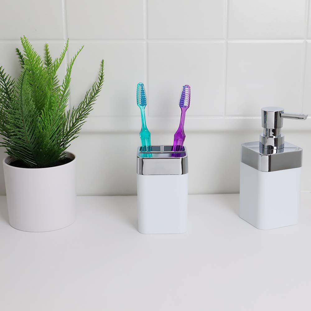 Home Basics TH35012 White Toothbrush Holder - Bathroom Organizer for Countertop, Sink, or Shower Storage