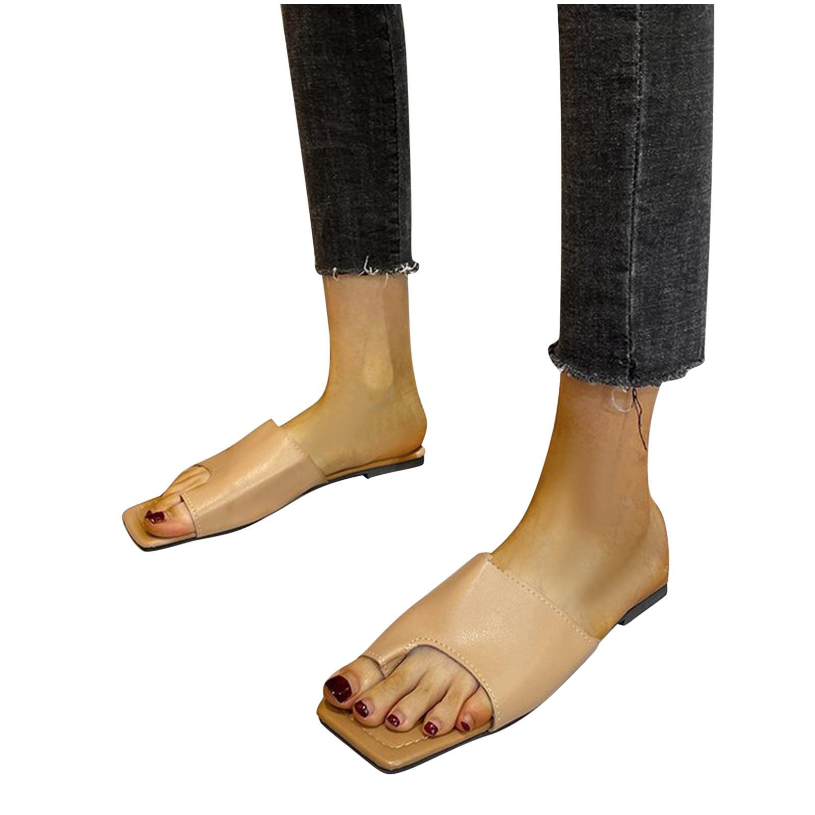 Women's Comfortable Square Toe Sandals - Summer Casual Dressy Flat Shoes with Bunion Corrector & Orthopedic Support - Perfect for Beach, Vacation, and Everyday Wear
