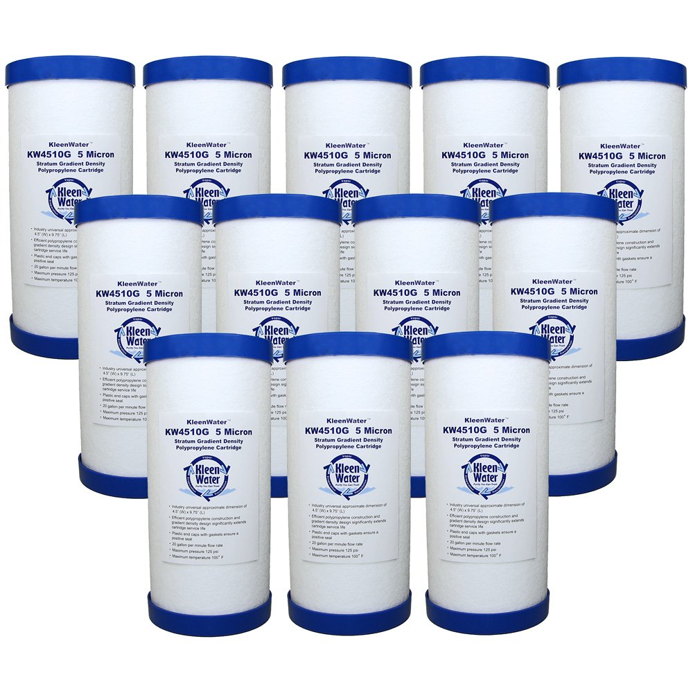 KleenWater KW4510G Meltblown Water Filter Cartridges for Dirt, Rust & Sediment - 12 Pack | Replacement for Home, RV & Camping Water Filtration Systems