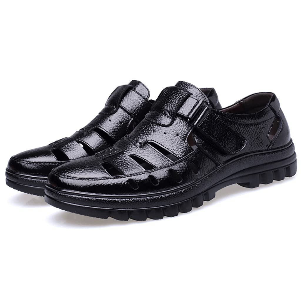 **WDBBY Men's Summer Sandals - Breathable Hook & Loop Design, Lightweight Hollow Black Sandals for Walking, Driving & Massage - Size 41 (Black)** - Perfect for Beach, Travel & Casual Outings
