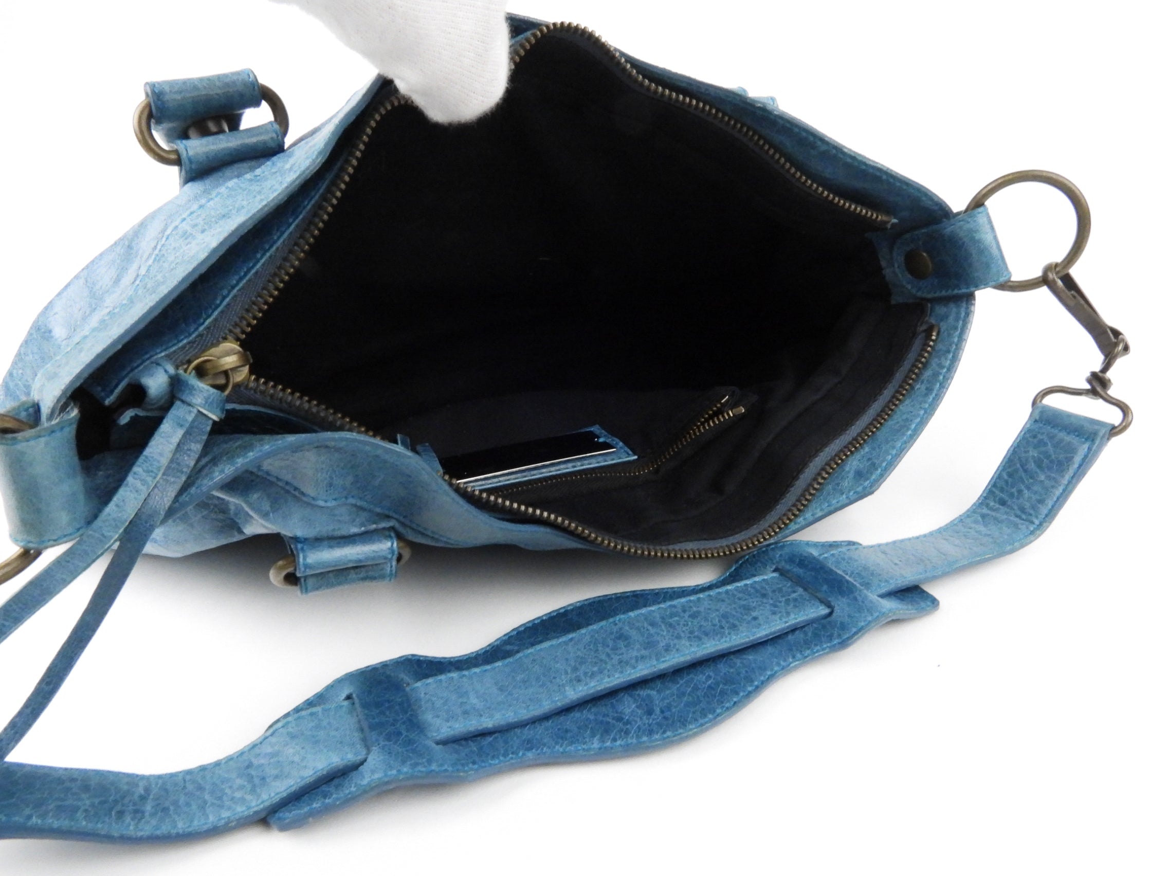 Balenciaga First Blue Lambskin Leather Moto Classic Two-Way Handbag - Luxury Crossbody & Shoulder Bag for Women, Perfect for Work, Travel & Evening Events