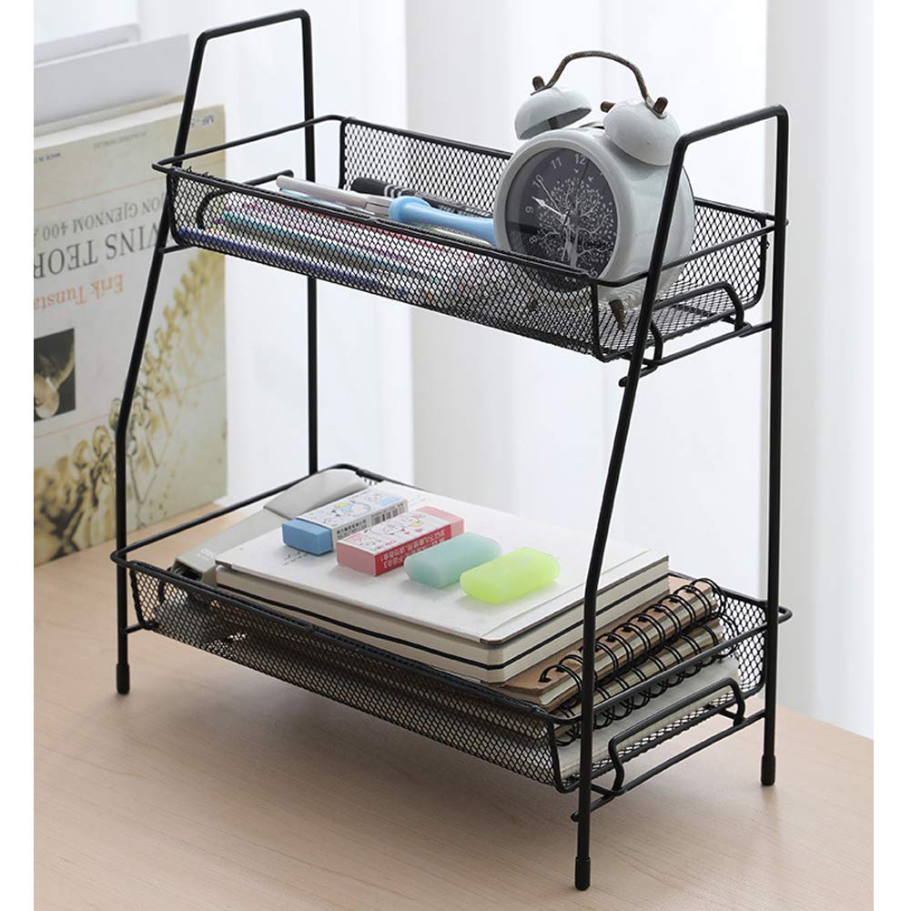 2-Tier Spice Rack Organizer - Countertop & Bathroom Shelf Organizer for Spice Jars, Sauce Bottles & Can Storage (Black) | Perfect for Kitchen Counter, Pantry & Bathroom Organization