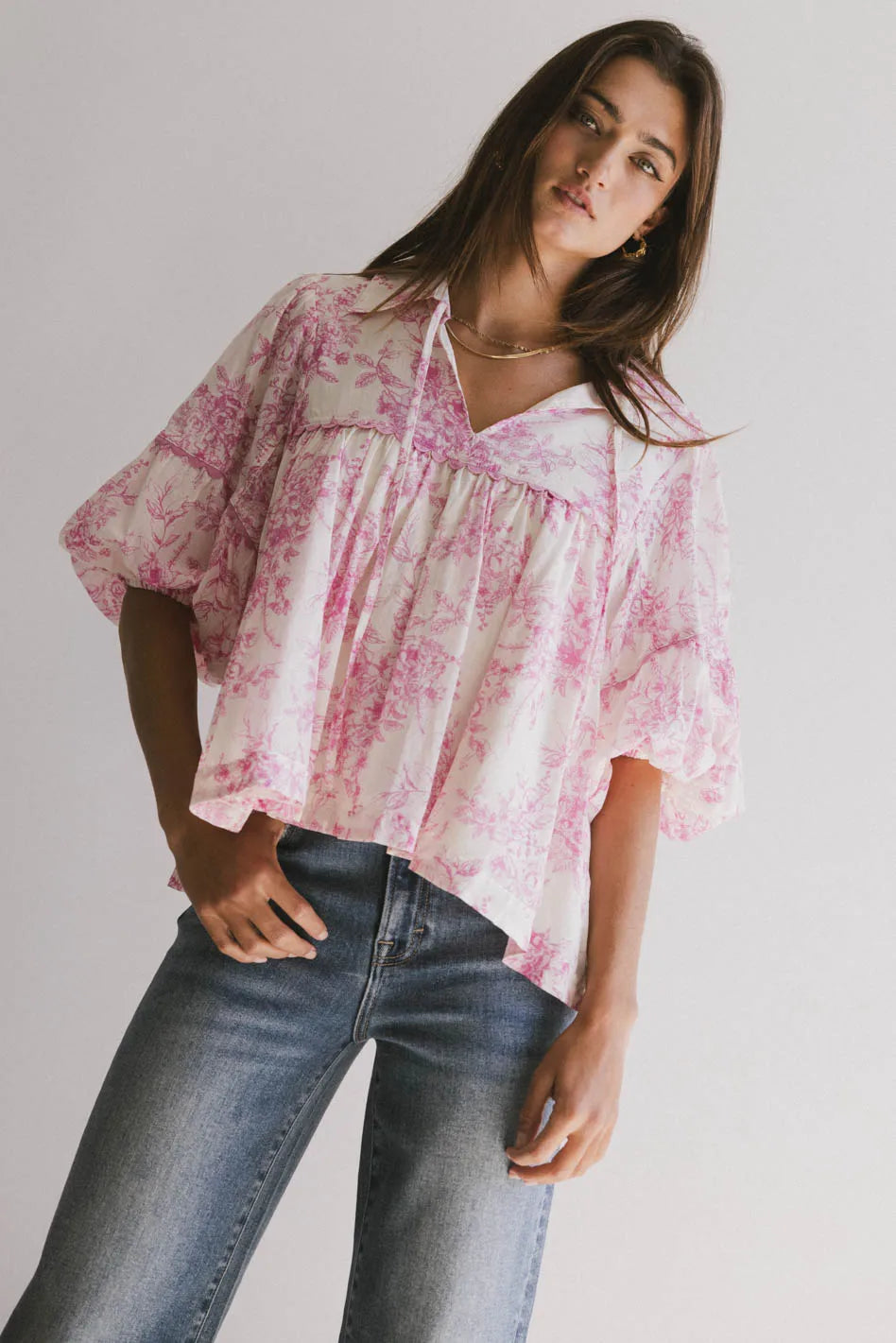Madison Floral Blouse - Women's Pink Floral Print Top for Spring & Summer | Perfect for Office, Date Night & Outdoor Events | FINAL SALE