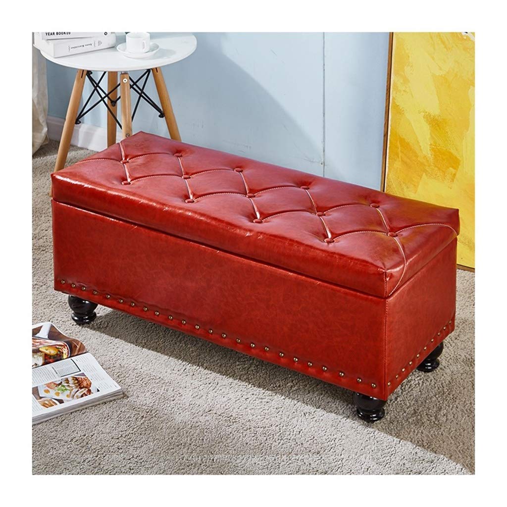 HXHN Foldable Storage Ottoman with Washable Cover, Multifunctional Cube Seat & Toy Box - Space Saving Footstool for Living Room, Bedroom, Nursery (Rose Red, 70x40x43cm) - Perfect for Extra Seating, Storage & Home Organization