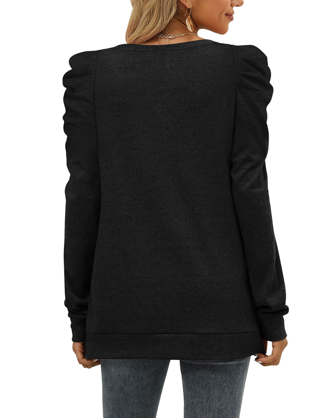 XIEERDUO Women's Crewneck Sweatshirt - Trendy Puff Sleeve Tunic Sweater for Fall | Loose Fit Casual Pullover | Perfect for Autumn Outfits, Coffee Dates & Weekend Errands