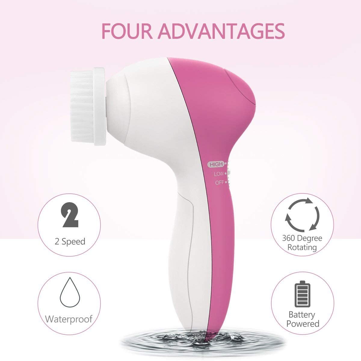 5-in-1 Mini Skin Beauty Exfoliating Brush & Face Scrubber - Deep Cleansing & Gentle Exfoliation Massager for Women, Battery Powered, White - Perfect for Daily Skincare Routine & Spa-Like Facial Treatment at Home