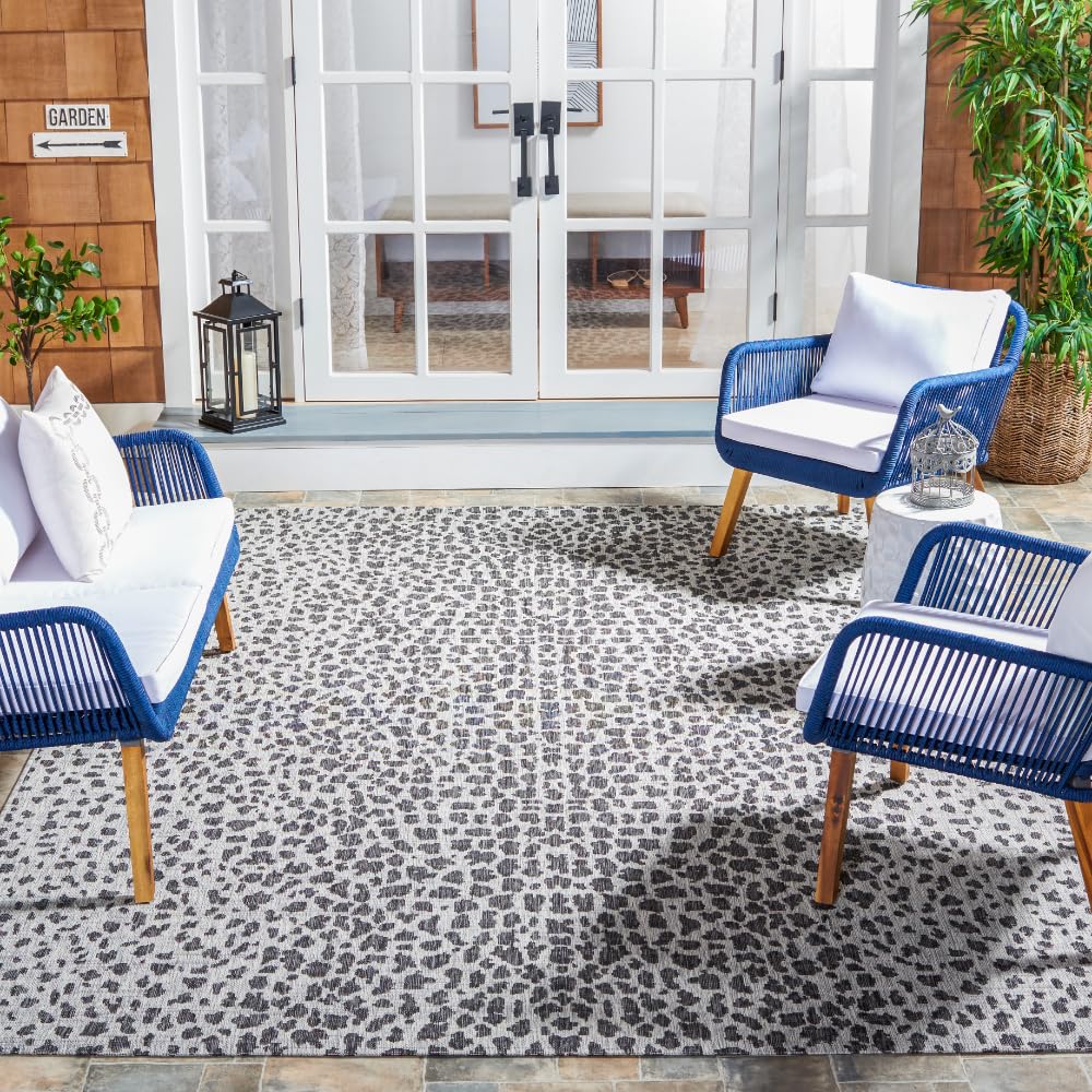 SAFAVIEH Courtyard Collection 8' x 10' Grey/Black CY8505 Indoor/Outdoor Waterproof Rug - Easy to Clean, Stain Resistant for Patio, Backyard, Mudroom, Deck & Poolside Use