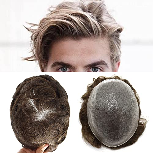 Natural Looking Men's Toupee Hairpiece - Ultra Thin Skin V-Loop Replacement System with Remy Human Hair (Colors: Grey, Black, Brown, Blonde) | #1B60 1B# Off Black with 60% Synthetic Grey | Light to Medium Density | Perfect for Daily Wear, Special Occasions & Hair Loss Solutions