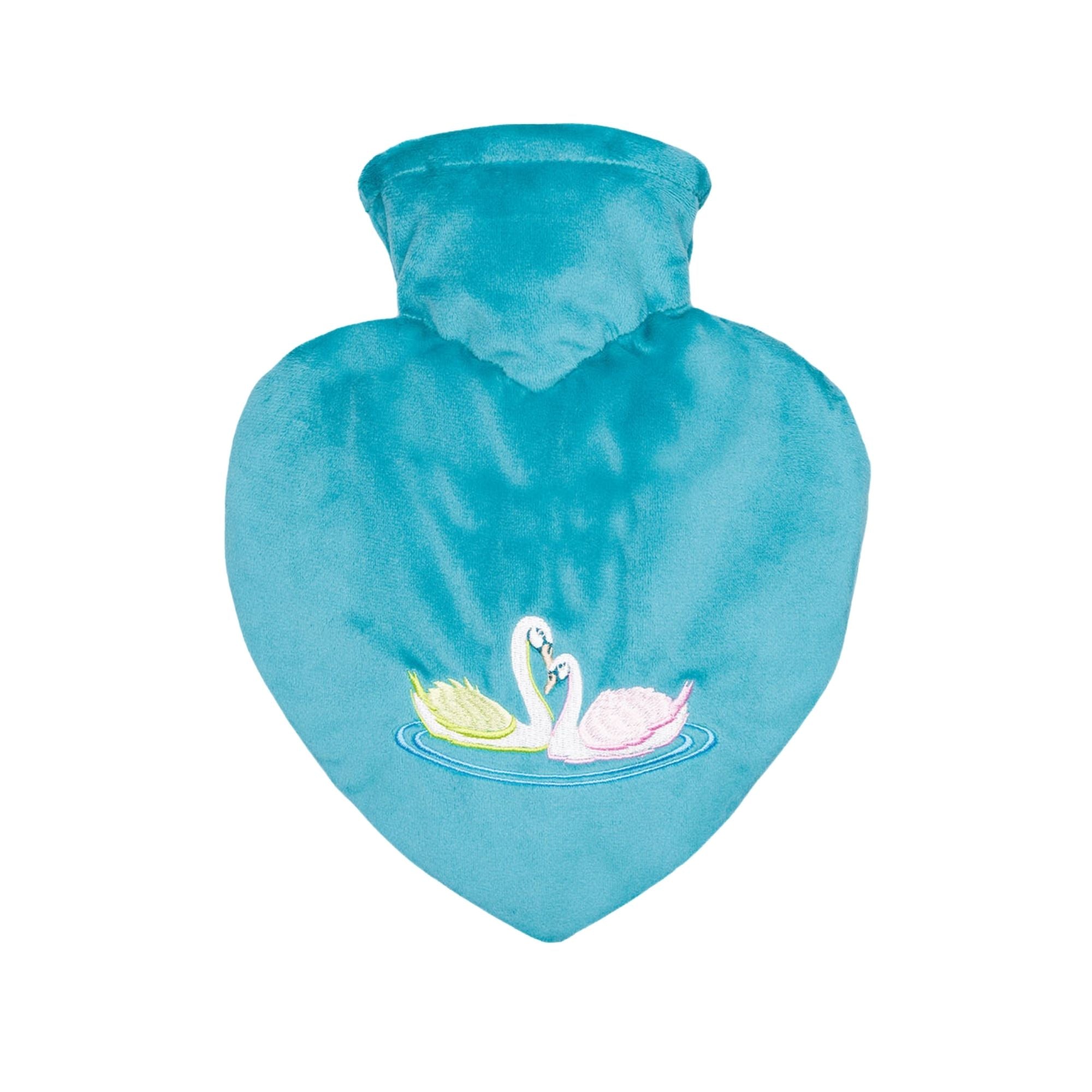 1 Liter Heart Shaped Hot Water Bottle with Soft Velvet Swan Cover - Rubber-Free Design for Pain Relief & Warmth - Perfect for Winter, Cramps, and Cozy Nights at Home