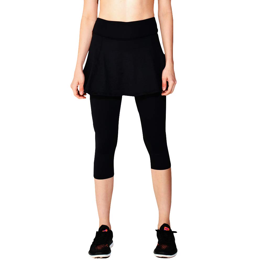 Dona Jo Official Skirted Capri Pants with Built-in Deep Smartphone Pockets - Lightweight 5-Way Stretch Fabric for Women - Perfect for Yoga, Running & Travel