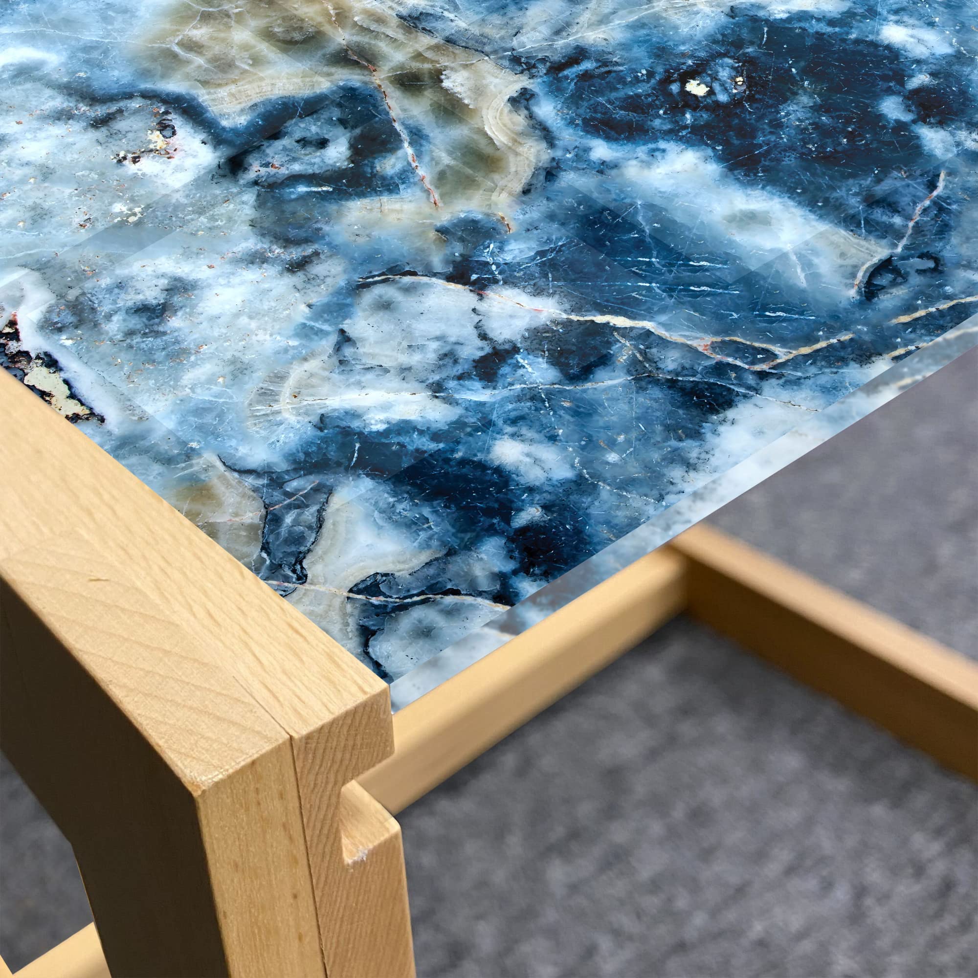 Ambesonne Modern Marble Coffee Table - Abstract Granite Look, Nature Stone Inspired Design with Acrylic Glass Top & Wooden Frame, Sage Green & Slate Blue - Perfect for Offices, Dorms, Living Rooms & Small Spaces