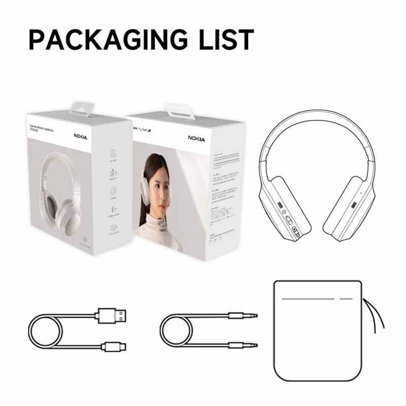 Nokia E1200ANC Wireless Headphones with Active Noise Cancelling - Perfect for Travel, Work & Gym Use
