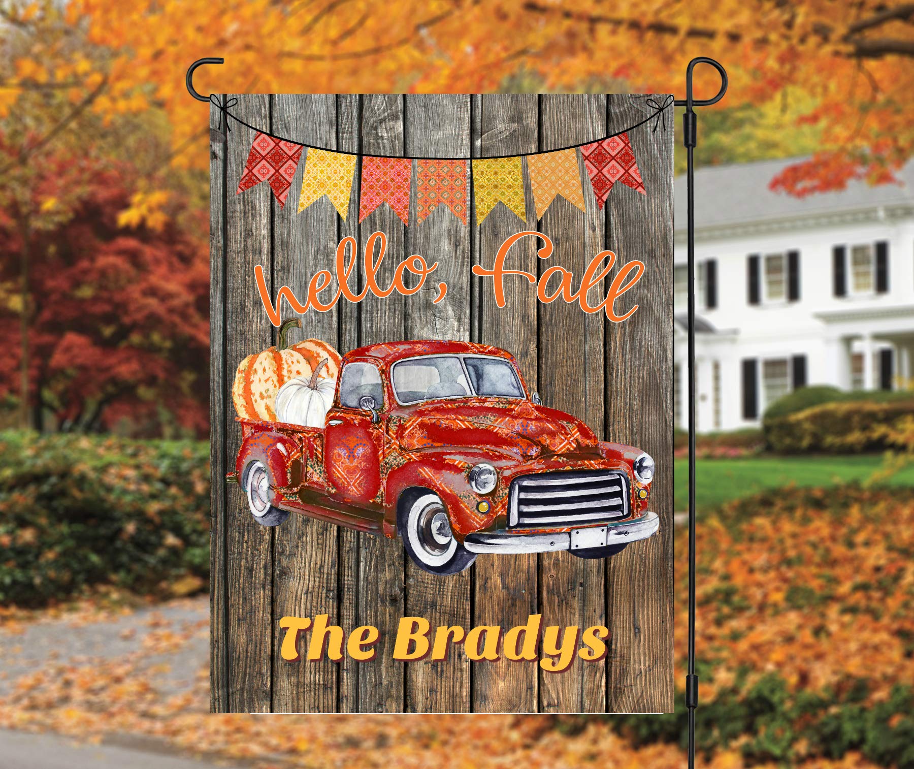 Vintage Red Truck with Pumpkins Fall Garden Flag - Autumn Thanksgiving Yard Decoration for Porch, Lawn & Seasonal Home Decor