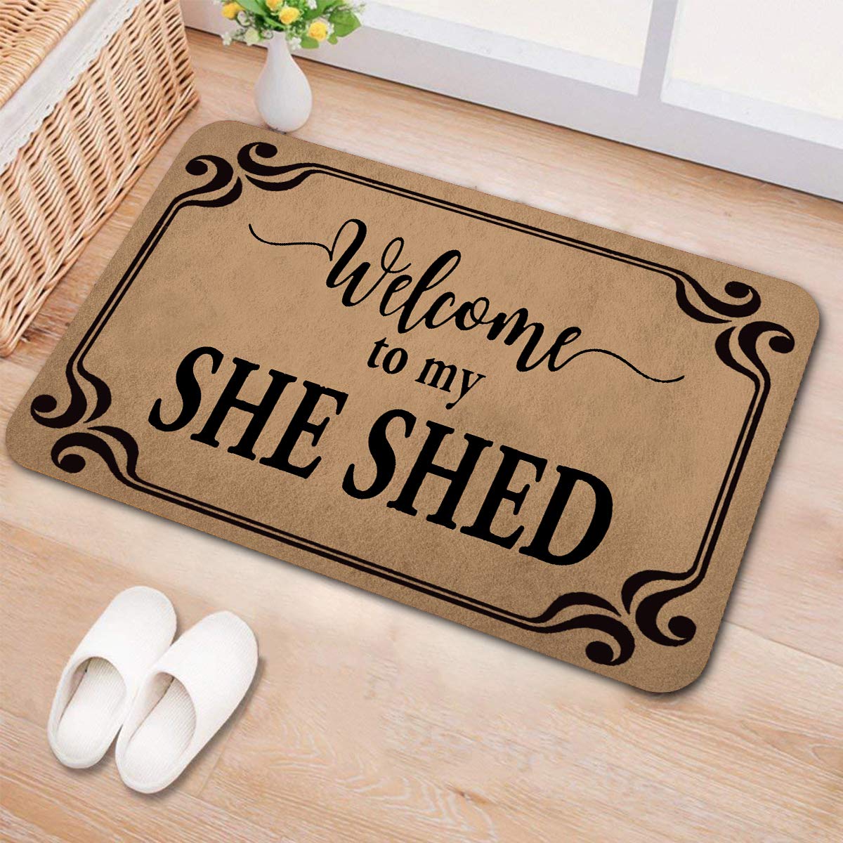 Non-Slip Rubber Welcome Mat - 'Welcome to My She Shed' Funny Monogram Doormat 30
