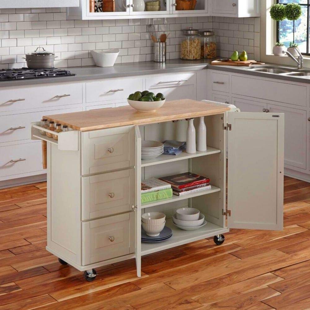 **Rolling Kitchen Island Cart with Drop Leaf Wood Top - 3 Drawer Storage Cabinet, Spice Rack & Towel Holder - Mobile Breakfast Bar, Food Prep & Serving Table for Dining & Kitchen Organization**    *(Use Case: Perfect for small kitchens, entertaining guests, meal prep, extra storage, and stylish serving during parties or family gatherings.)*
