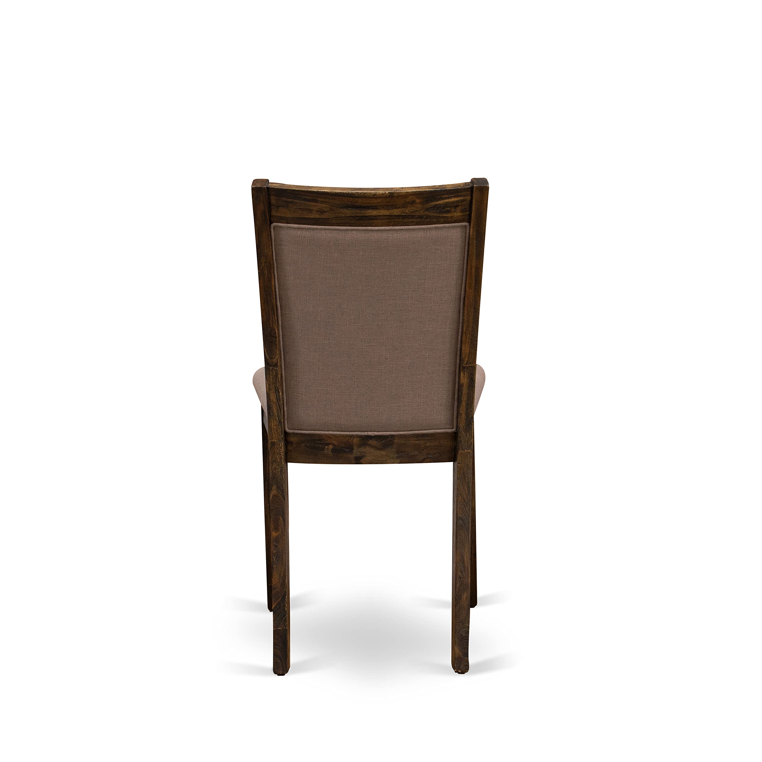 East West Furniture I3MZ5-748 5-Piece Round Dining Table Set with Pedestal Base & 4 Coffee Linen Fabric Parson Chairs, 48x48 Inch, Distressed Jacobean Finish - Perfect for Kitchen, Breakfast Nook, and Small Space Dining Rooms