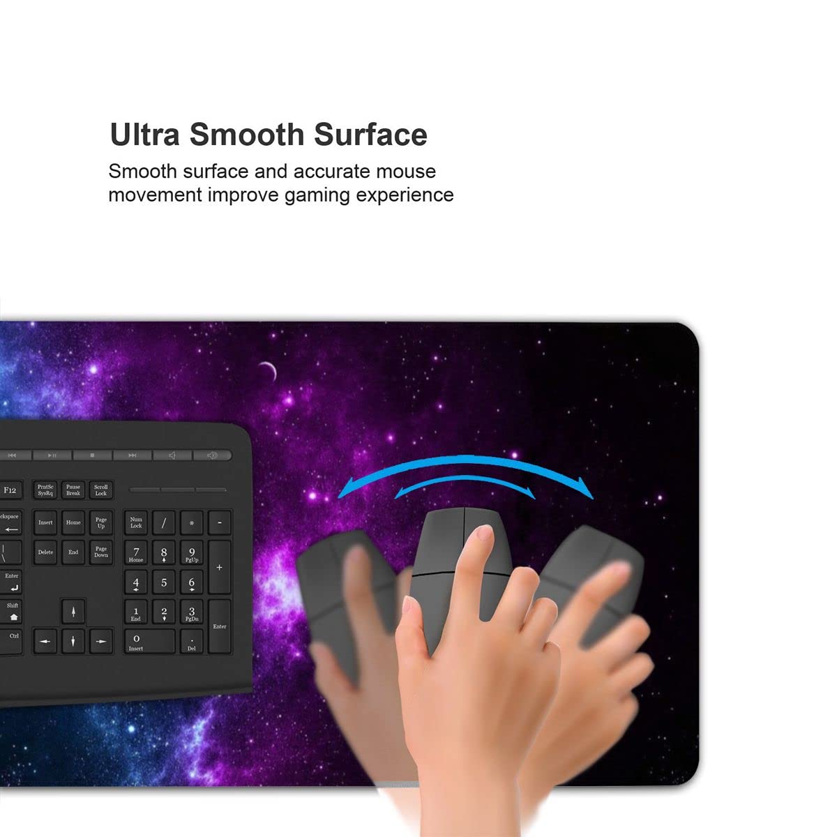 Blue Galaxy Gaming Mouse Pad - Large Non-Slip Rubber Base with Stitched Edges, Waterproof Desk Protector for Office, Home & PC Gamers | Perfect for Computer Work, Gaming Setups & Home Office Desks