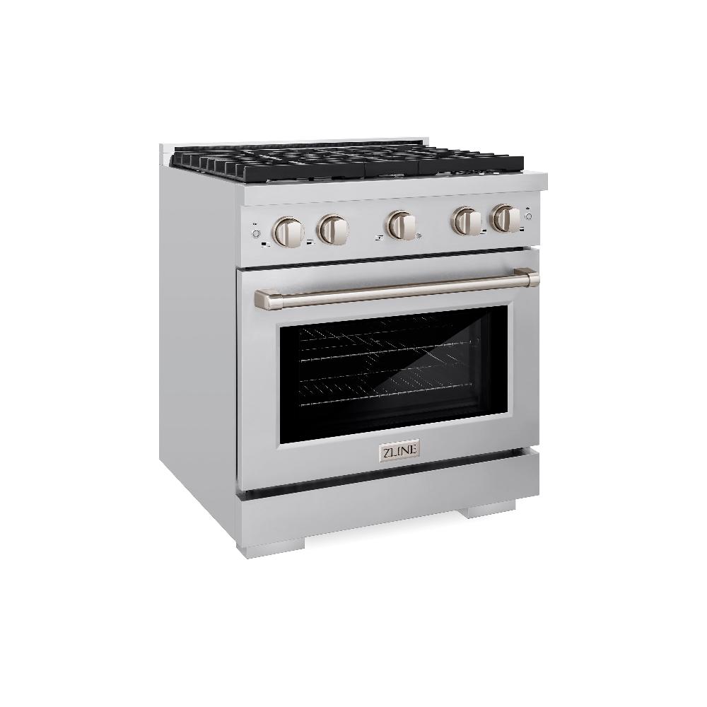 ZLINE 30-inch 4.2 cu. ft. Stainless Steel Dual Fuel Range - Gas Cooktop & Electric Convection Oven with 4 Brass Burners (SDR BR 30) | Perfect for Modern Kitchens, Home Chefs & Professional Cooking