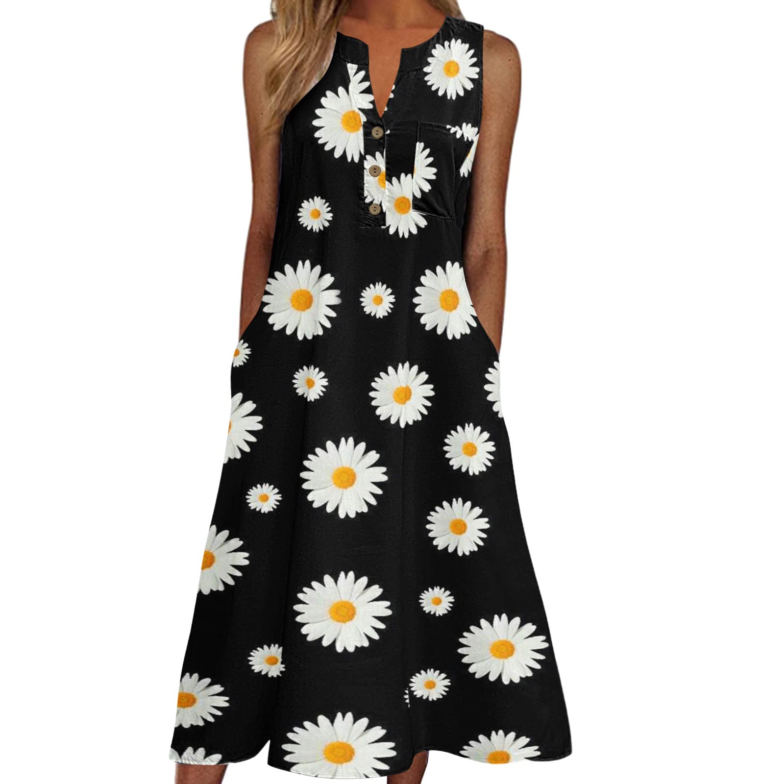 ONHUON Women's Summer Dresses 2024 - Casual Loose Bohemian Floral Maxi Dress with Pockets & Spaghetti Straps | Beach Vacation, Date Night, Outdoor Party Outfit