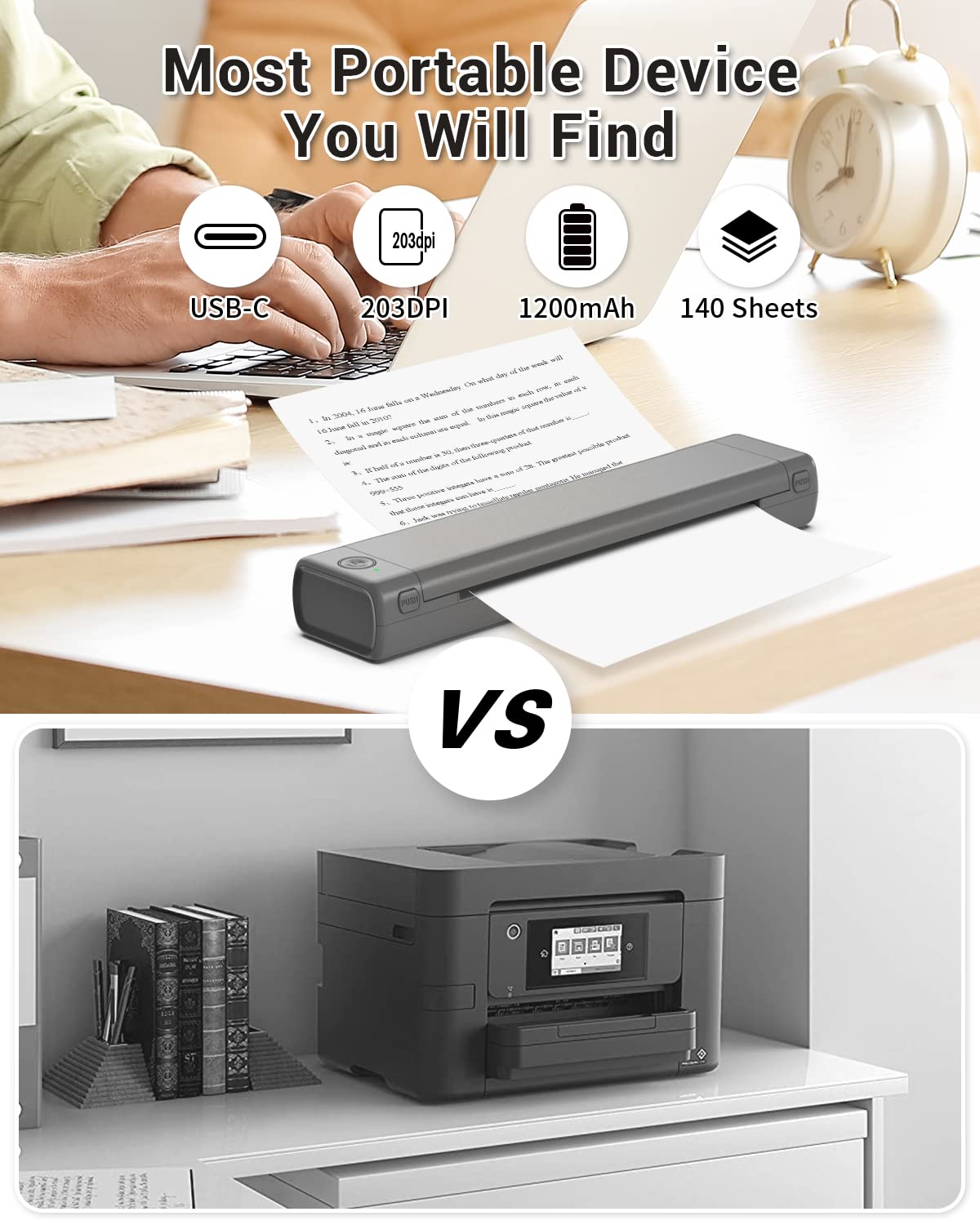 Phomemo Wireless Thermal Printer - Portable Inkless Printer for Travel & Office, Bluetooth Compatible with iPhone, Android & Laptop, Supports 8.5