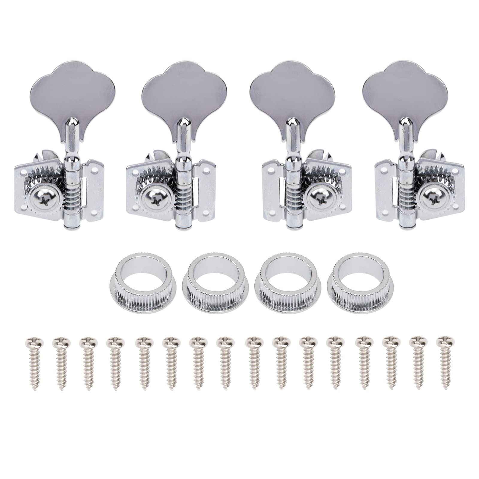 4Pcs Yootones Open Gear Machine Heads Tuners - 2 Left & 2 Right Tuning Pegs for 4-String Fender Precision/Jazz Bass Guitar (Silver) - Perfect for Bass Guitar Maintenance & String Replacement